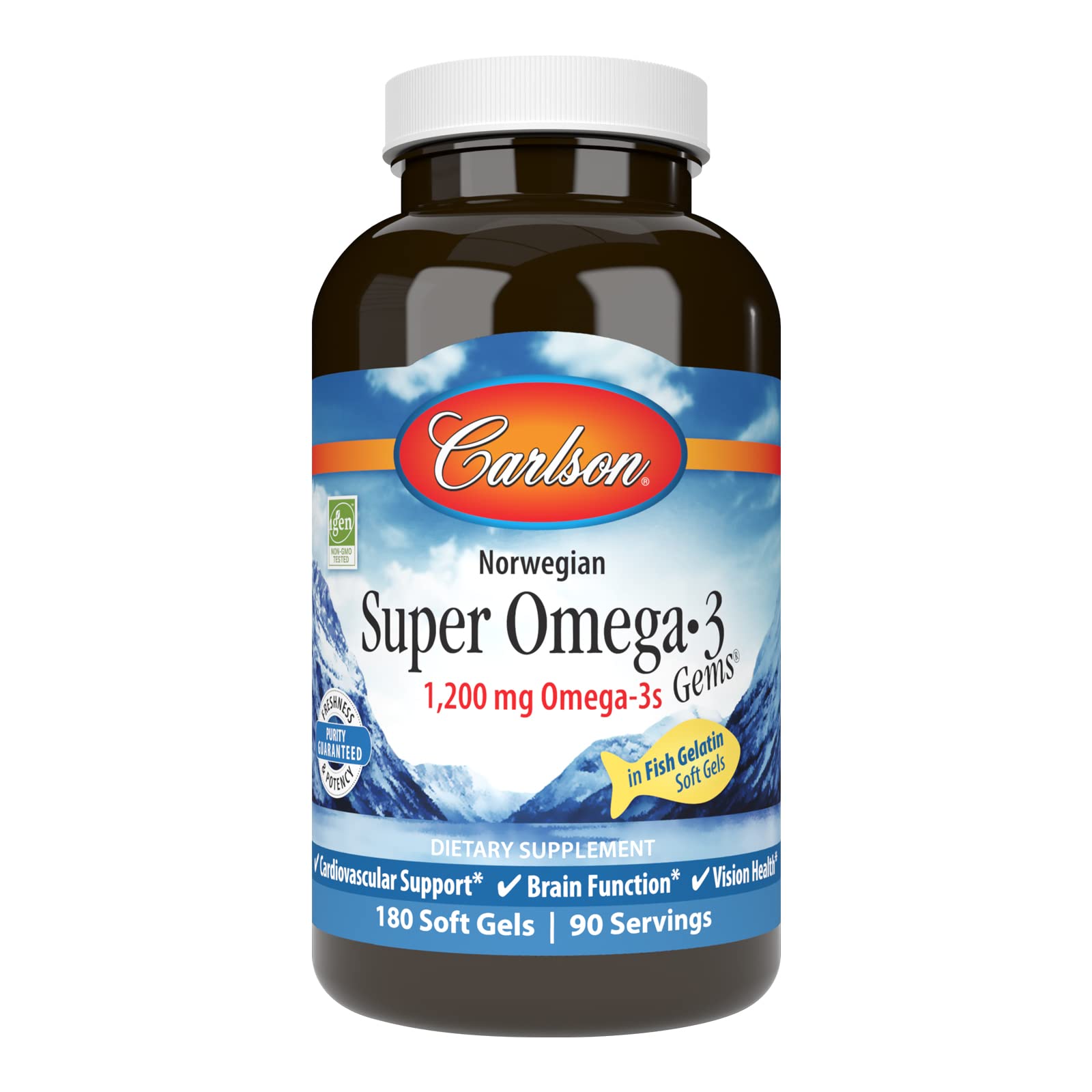 Carlson Omega-3 Fish Oil Soft Gels packaging front view