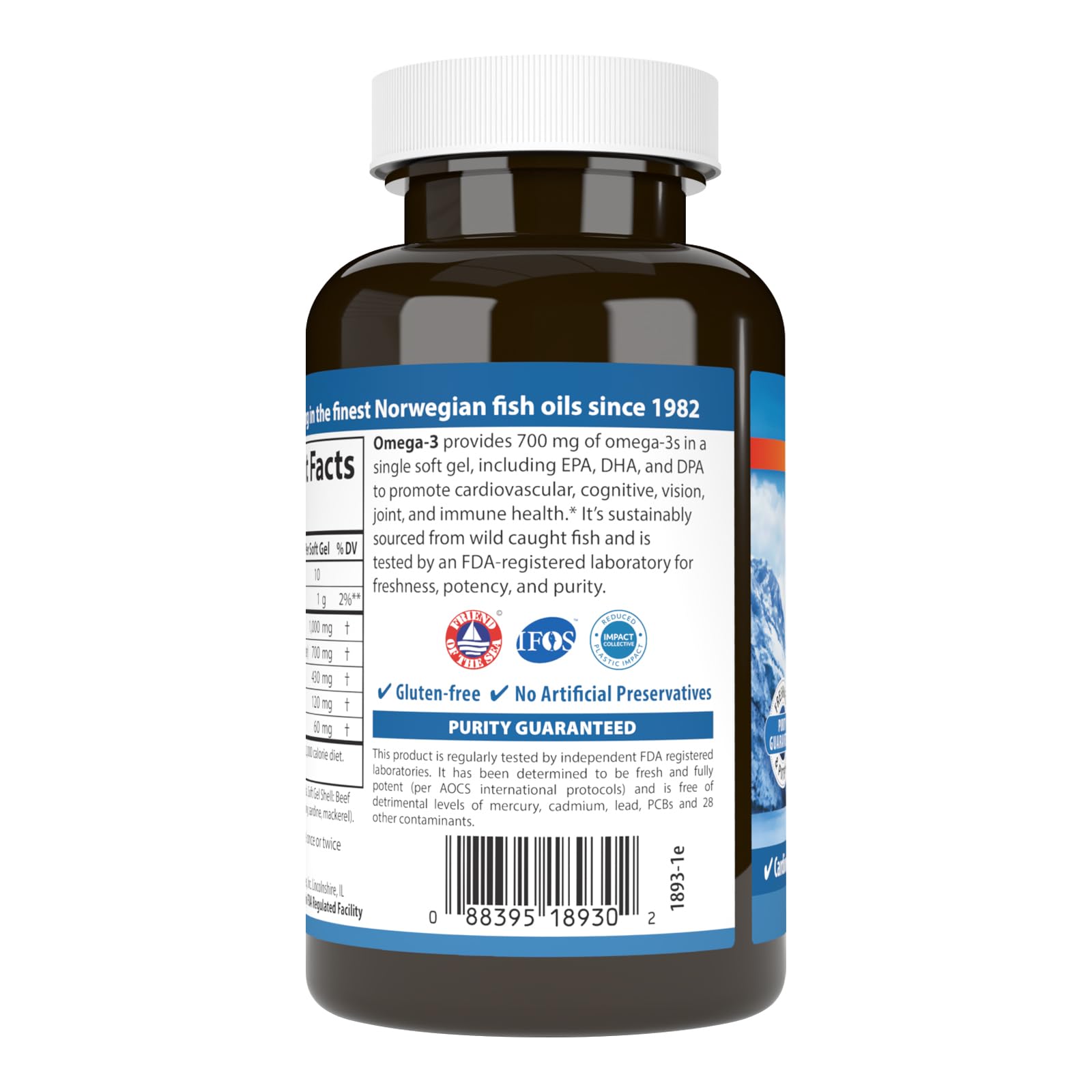 Carlson Omega-3 Fish Oil Supplement 700mg side view