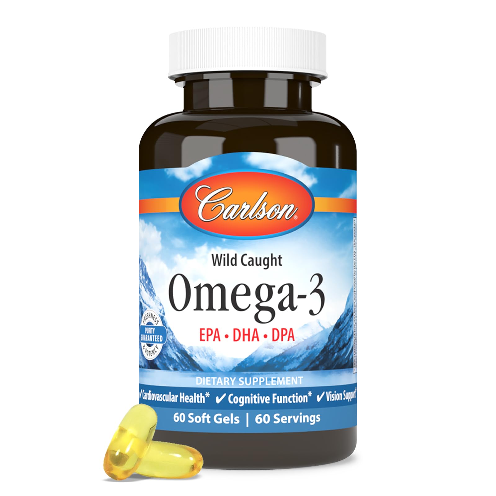 Carlson Omega-3 Fish Oil Supplement 700mg soft gel in hand