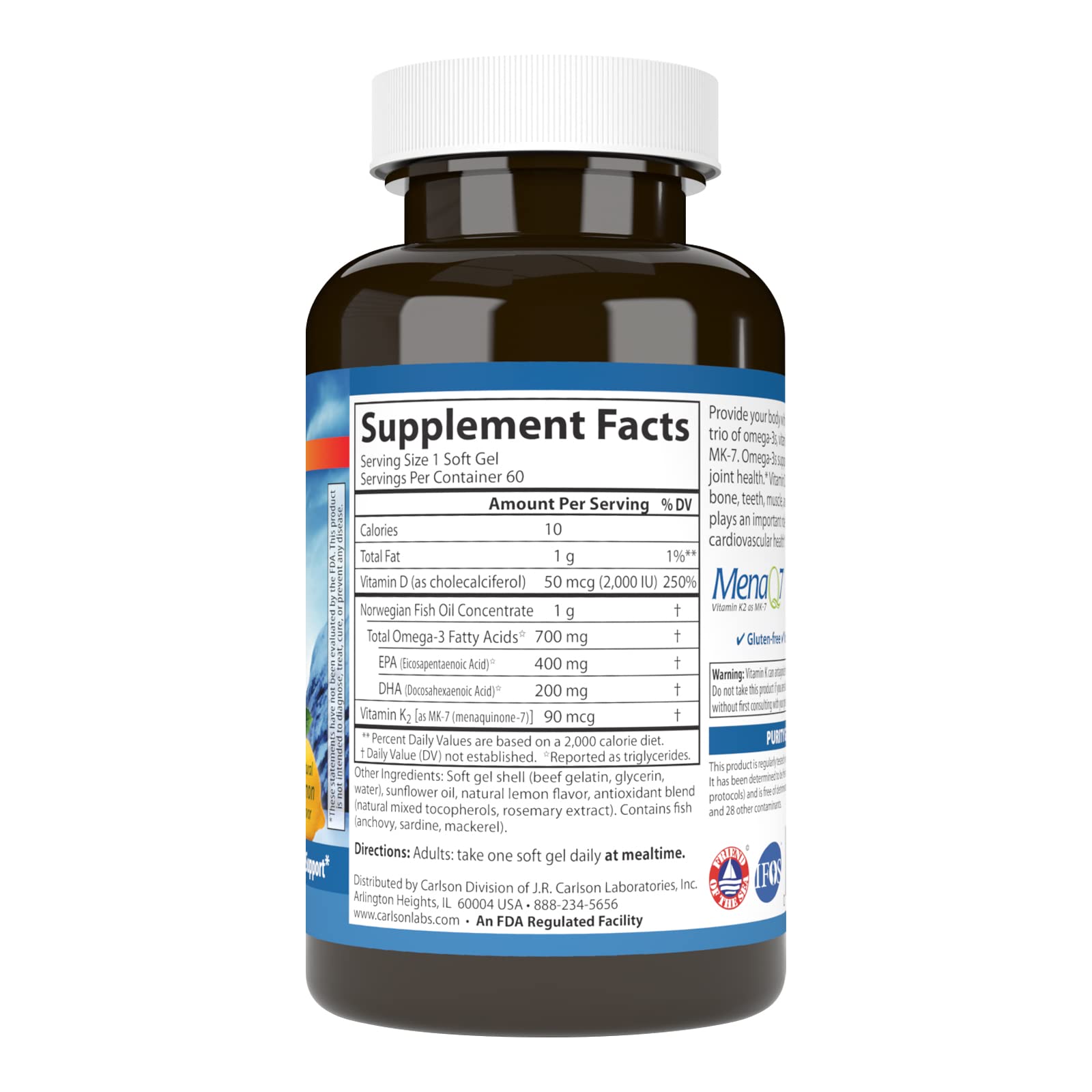 Carlson Omega-3 Fish Oil supplement facts label