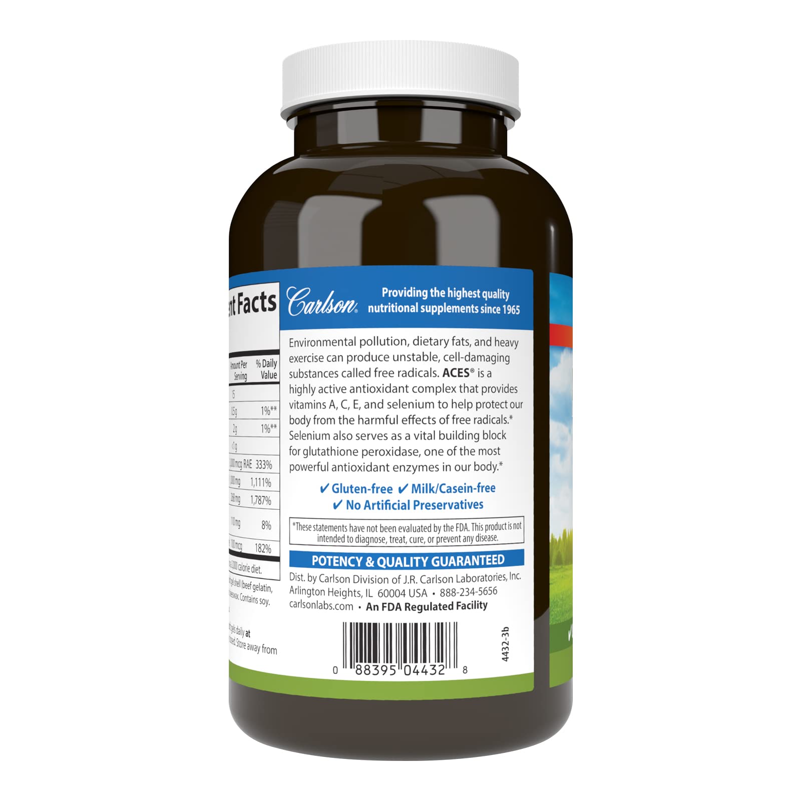 Carlson Selenium 200mcg Antioxidant Supplement side view