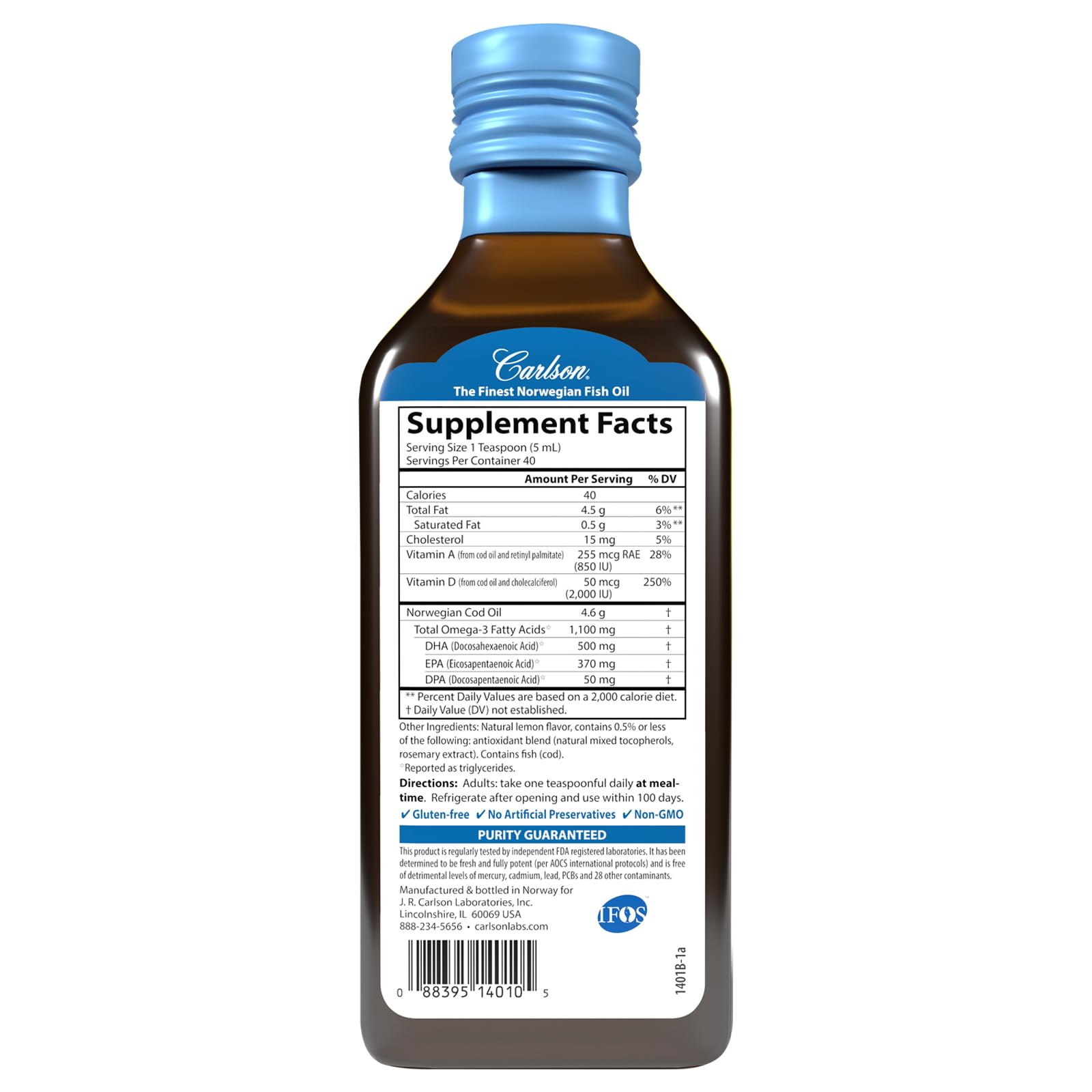 Carlson Super D Omega-3 supplement back label showing ingredients
