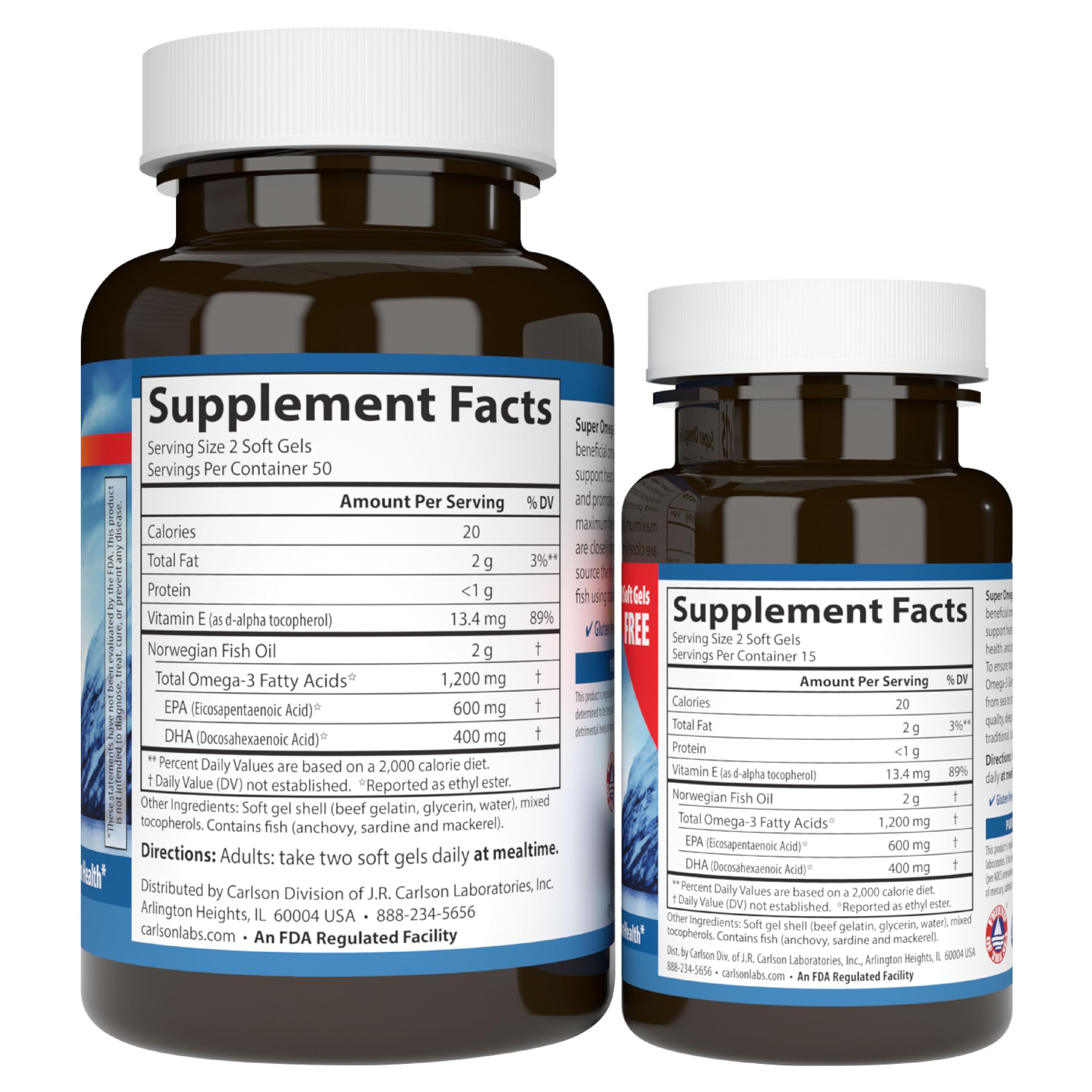 Carlson Super Omega-3 Fish Oil Capsules with fresh fish