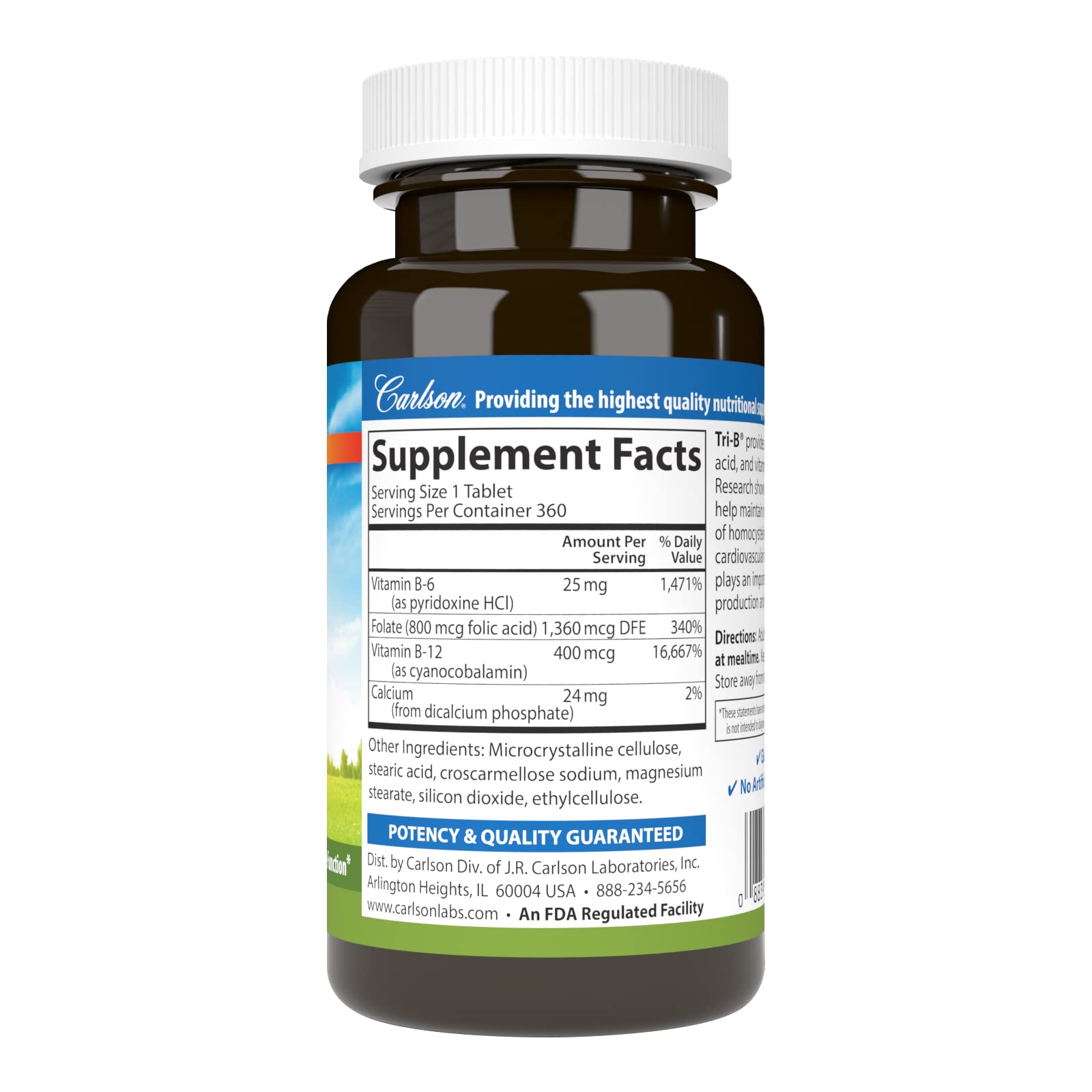 Carlson Tri-B Vitamin B12 & B6 Supplement 150g side view