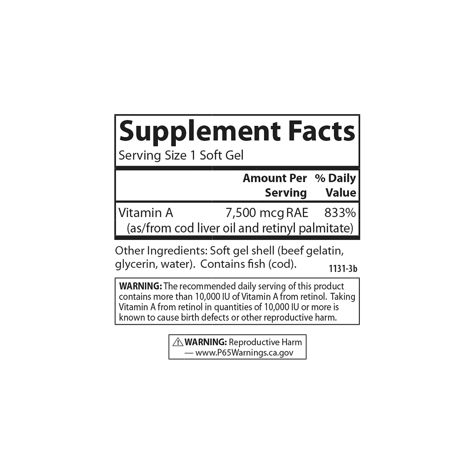 Carlson Vitamin A Soft Gels ingredients list