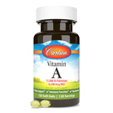 Carlson Vitamin A Soft Gels on a wooden surface