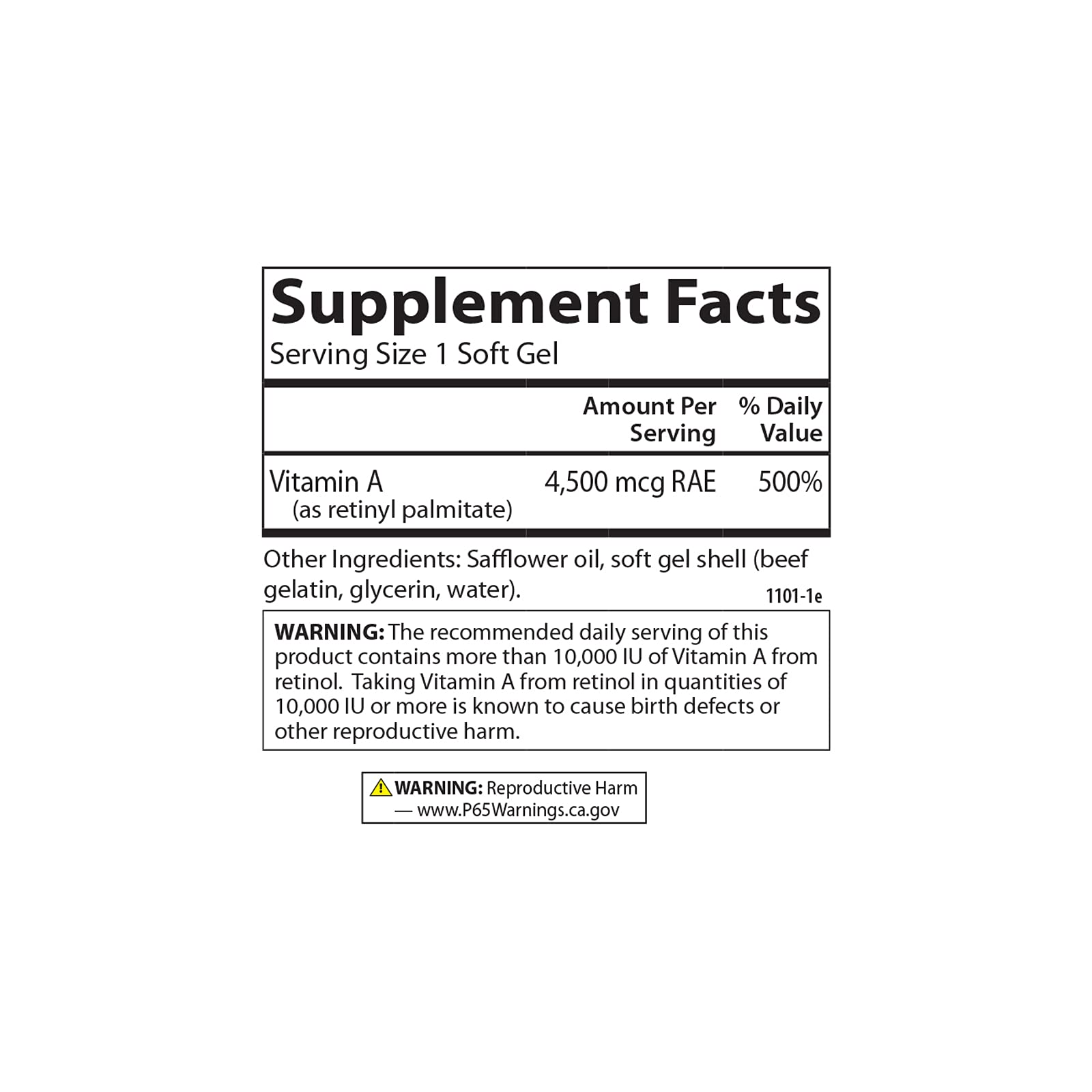 Carlson Vitamin A Soft Gels with dosage information