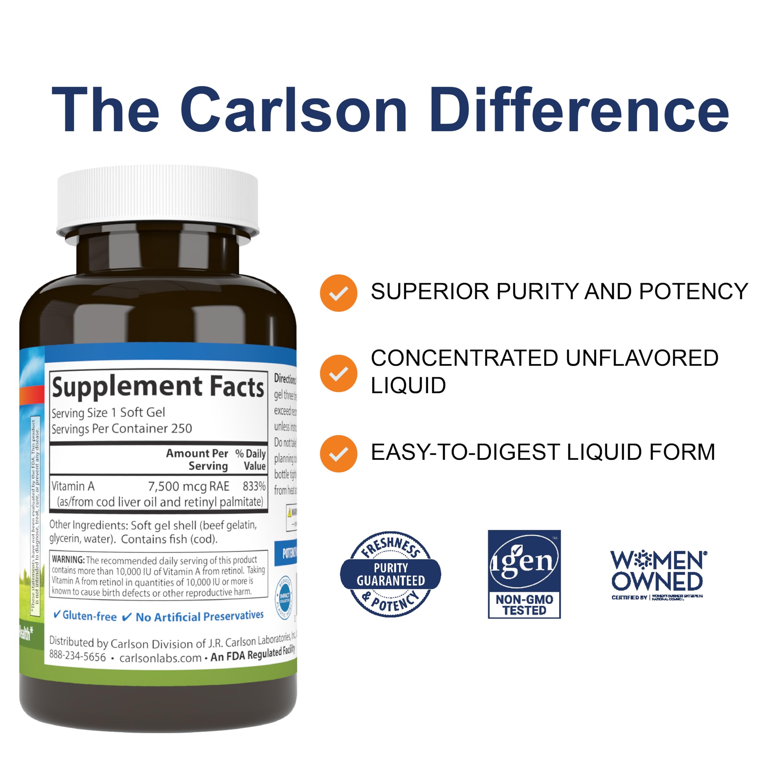 Carlson Vitamin A Softgels bottle side view