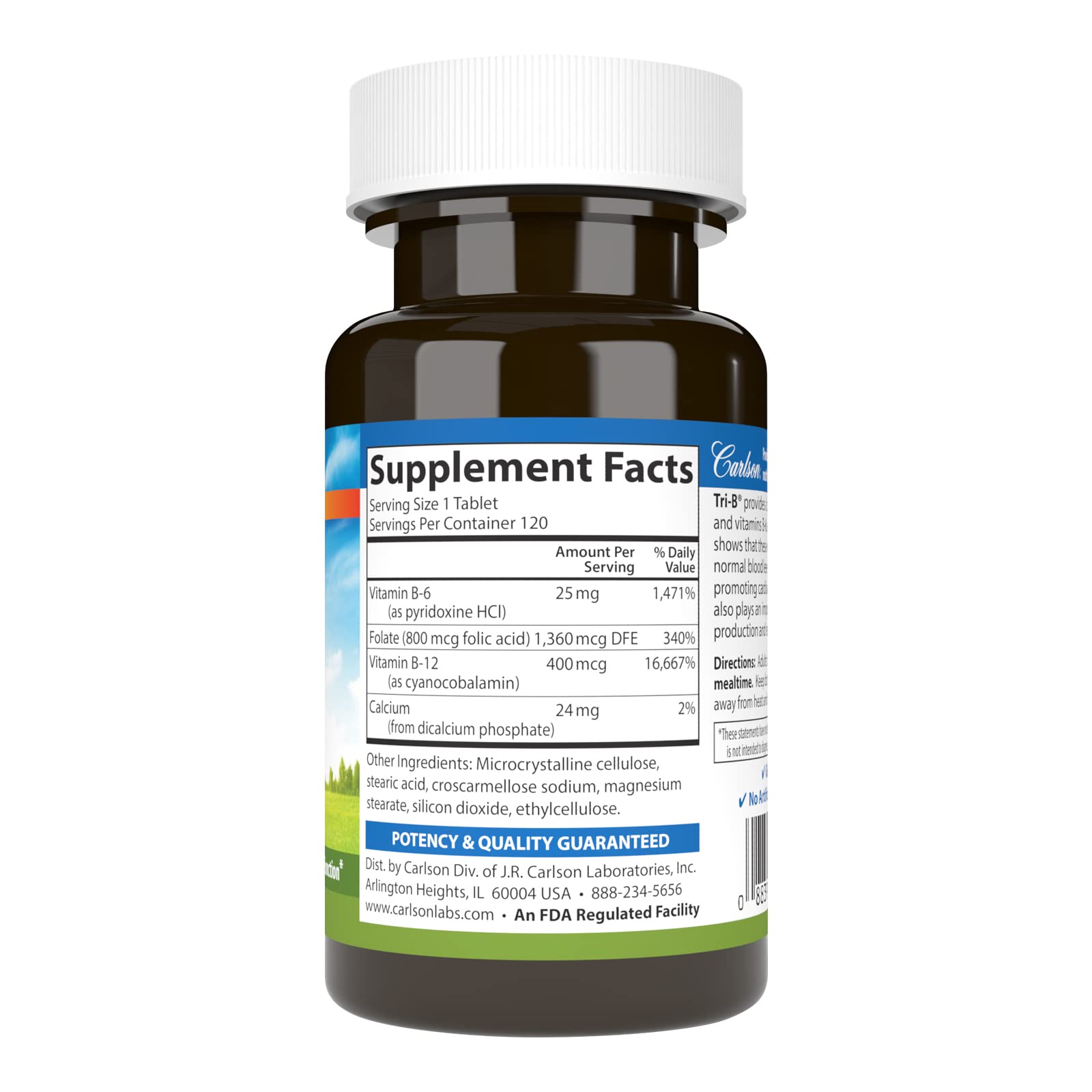 Carlson Vitamin B-12 400 mcg Supplement side view