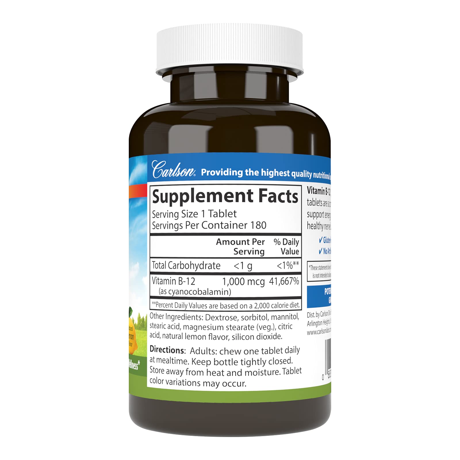Carlson Vitamin B12 1000 mcg lemon chewable tablets packaging