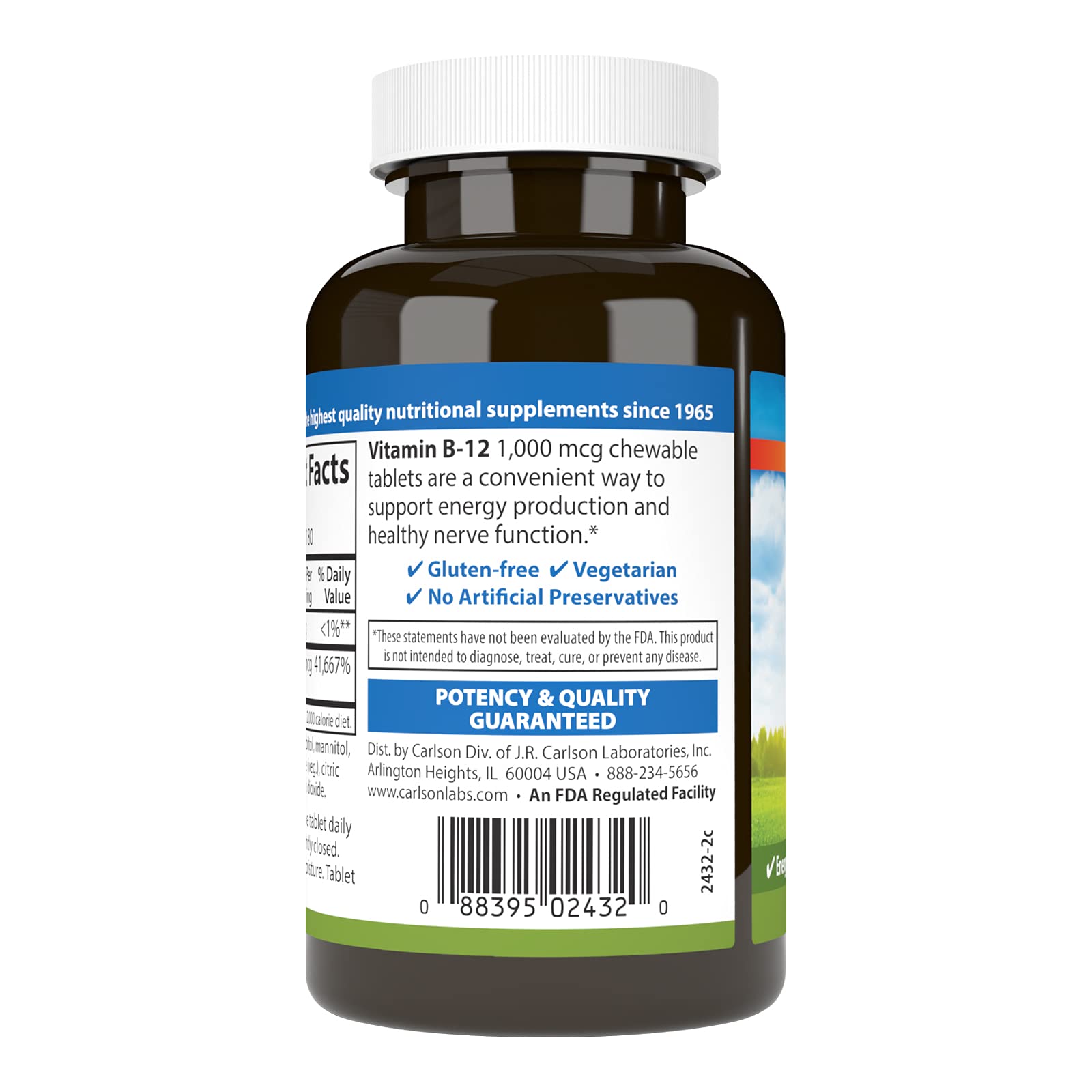 Carlson Vitamin B12 1000 mcg lemon chewable tablets side view