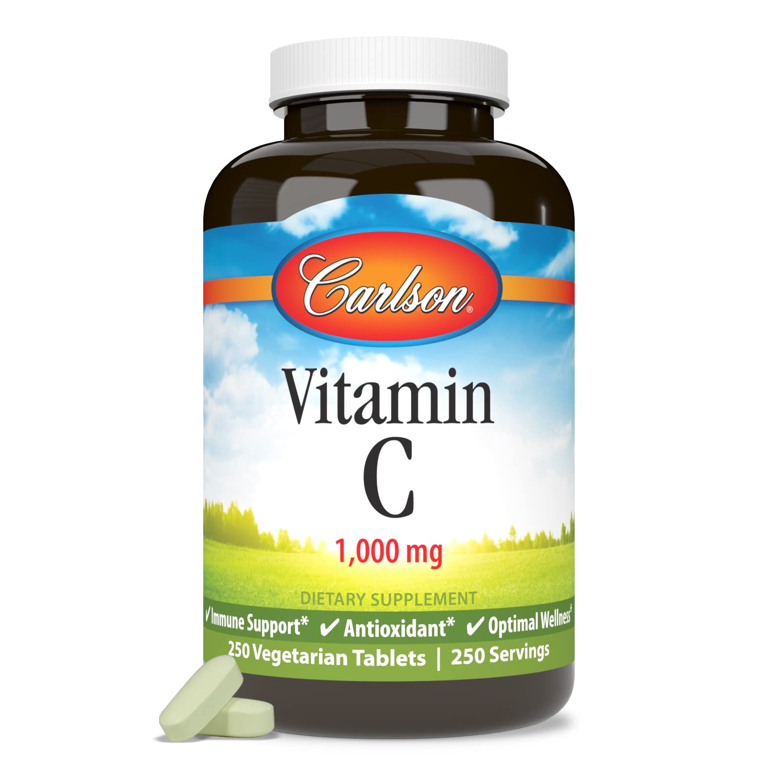 Carlson Vitamin C 1000 mg Tablets lifestyle scene on a kitchen counter