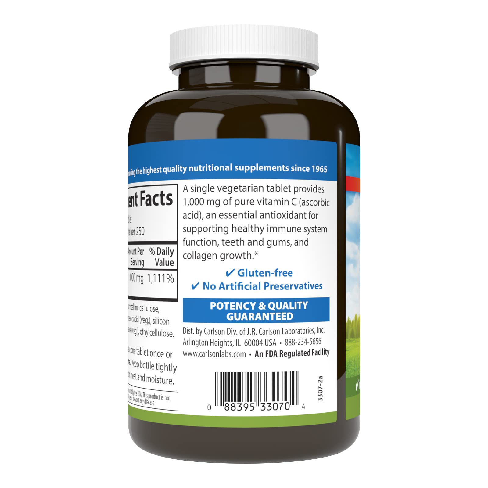 Carlson Vitamin C 1000 mg Tablets side view showing tablet size