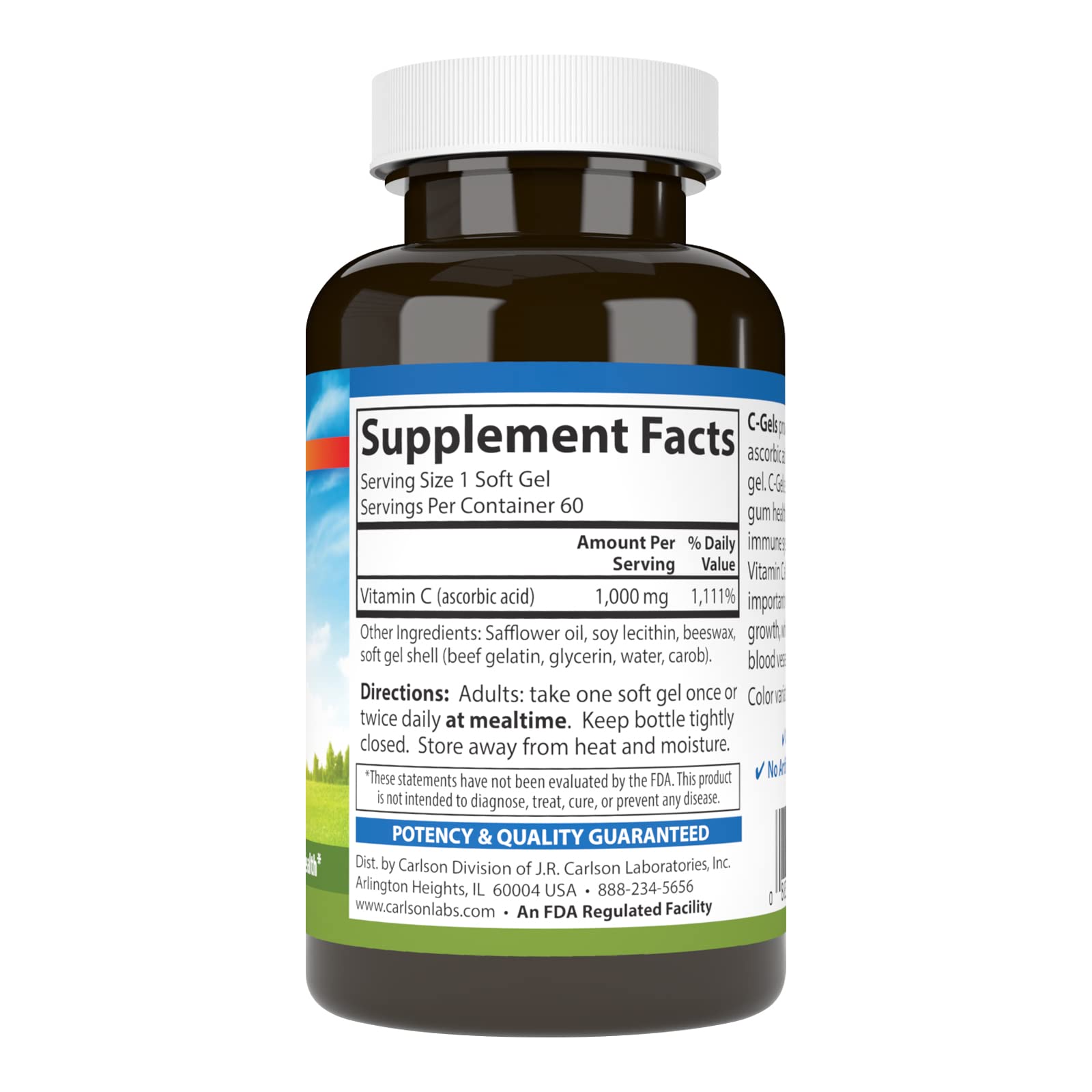 Carlson Vitamin C 1000mg supplement side view