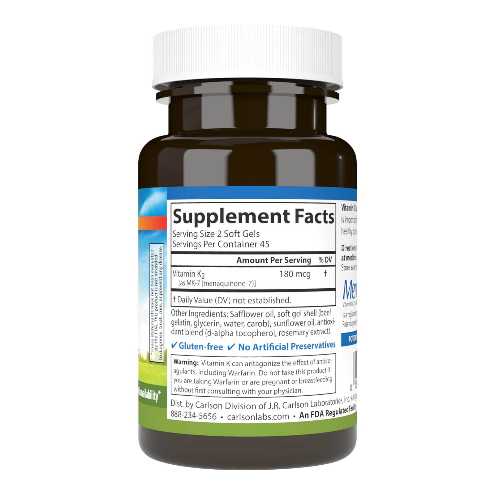 Carlson Vitamin D Supplement with K2 soft gel back view