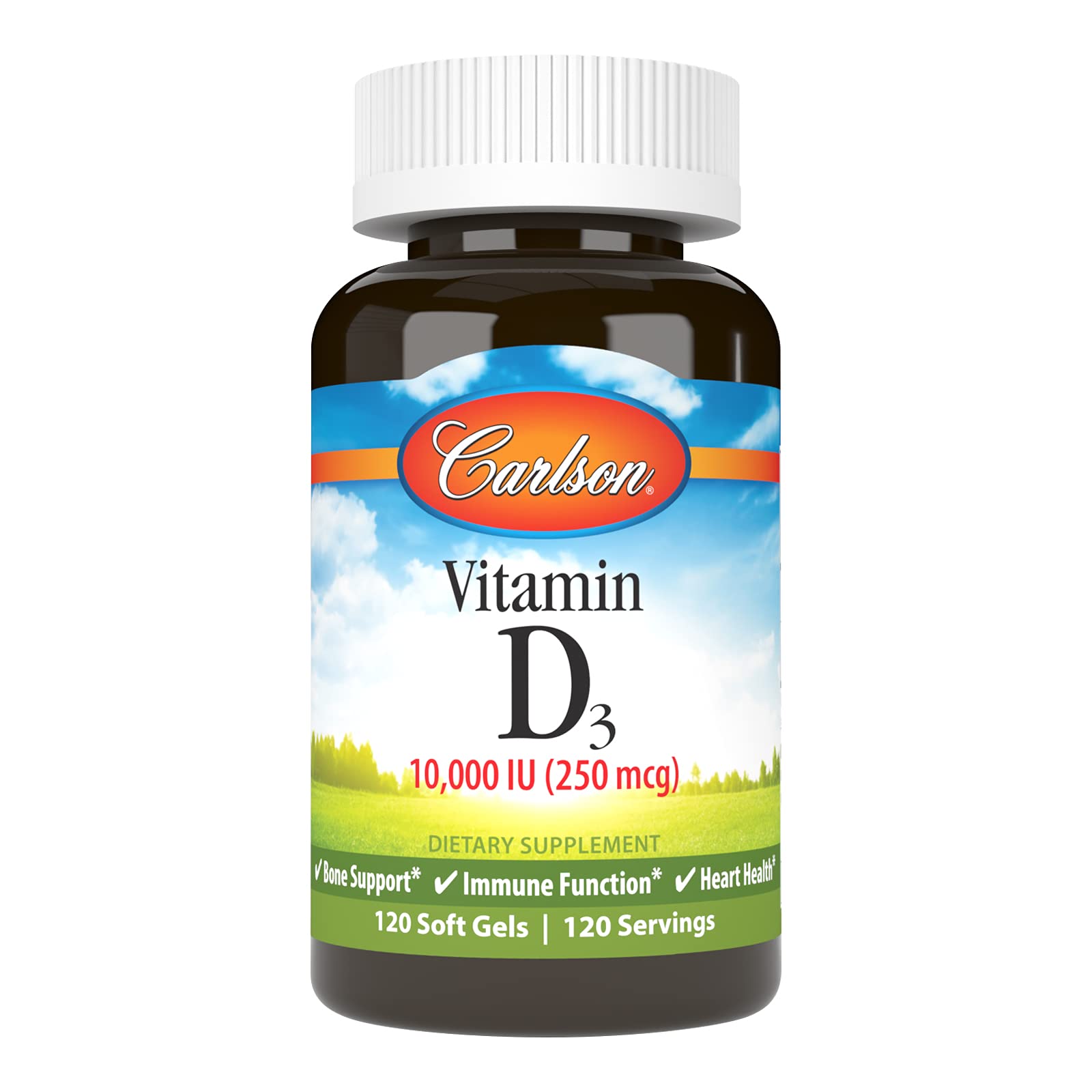 Carlson Vitamin D3 10,000 IU soft gels bottle front view
