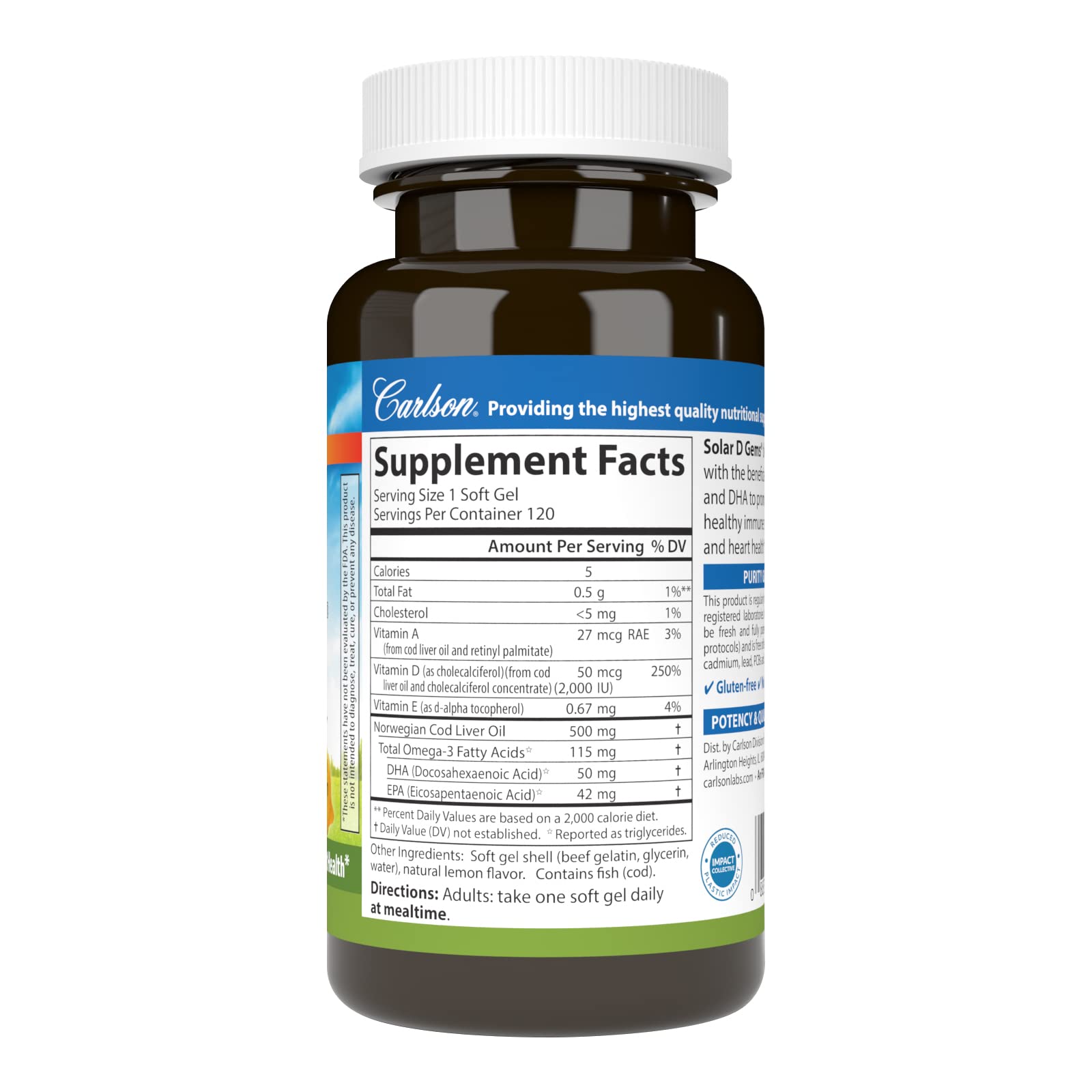 Carlson Vitamin D3 1000 IU soft gel capsules packaging