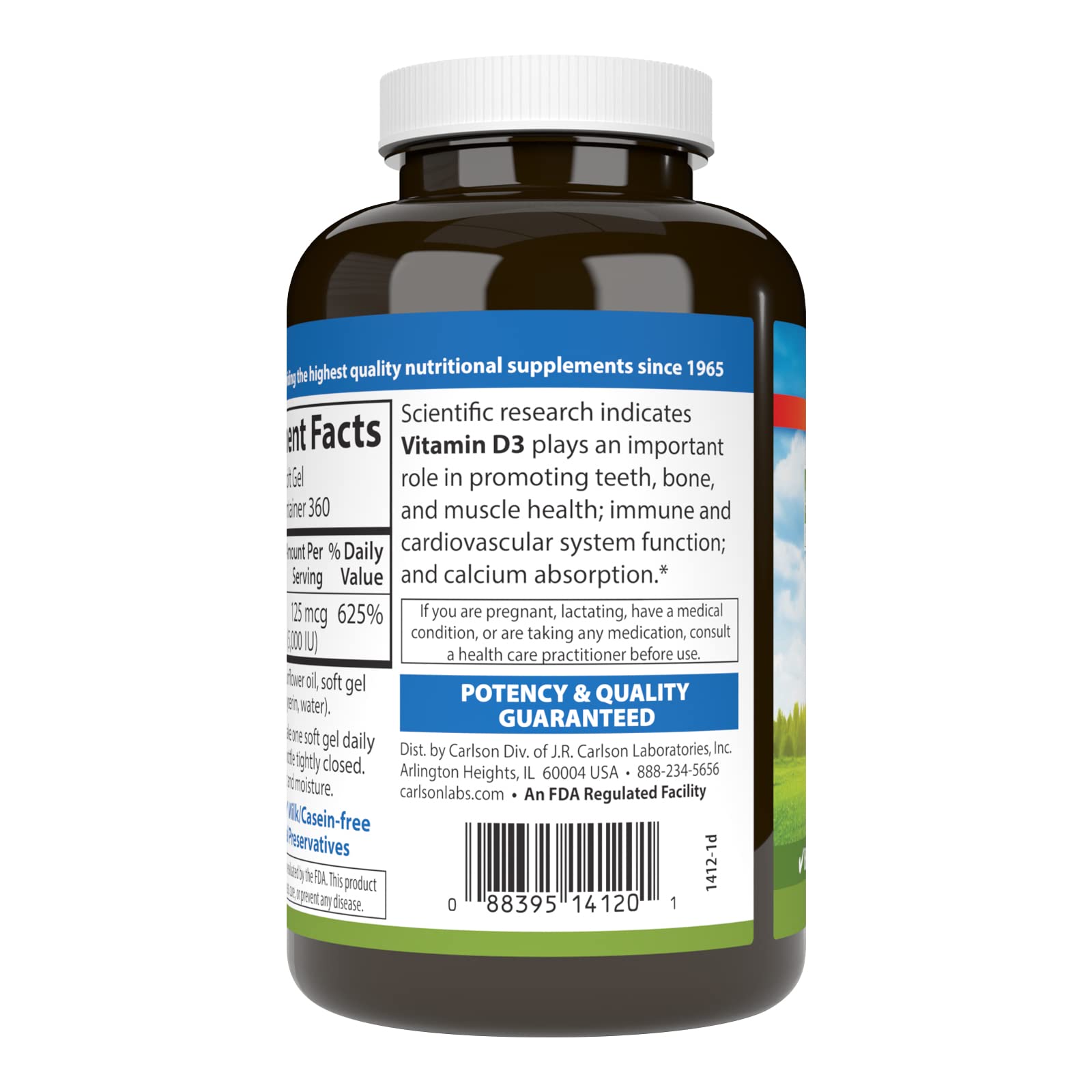 Carlson Vitamin D3 5000 IU Softgels side view showing softgel