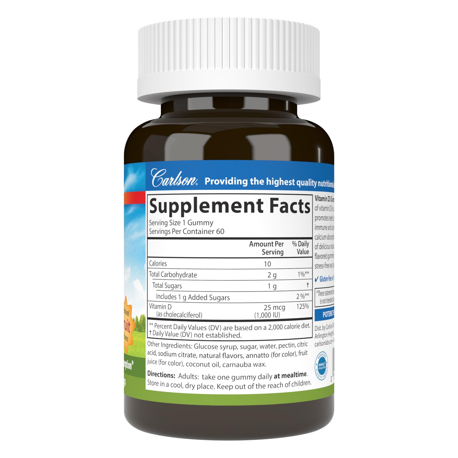 Carlson Vitamin D3 Gummies 1000 IU gummies in a bowl