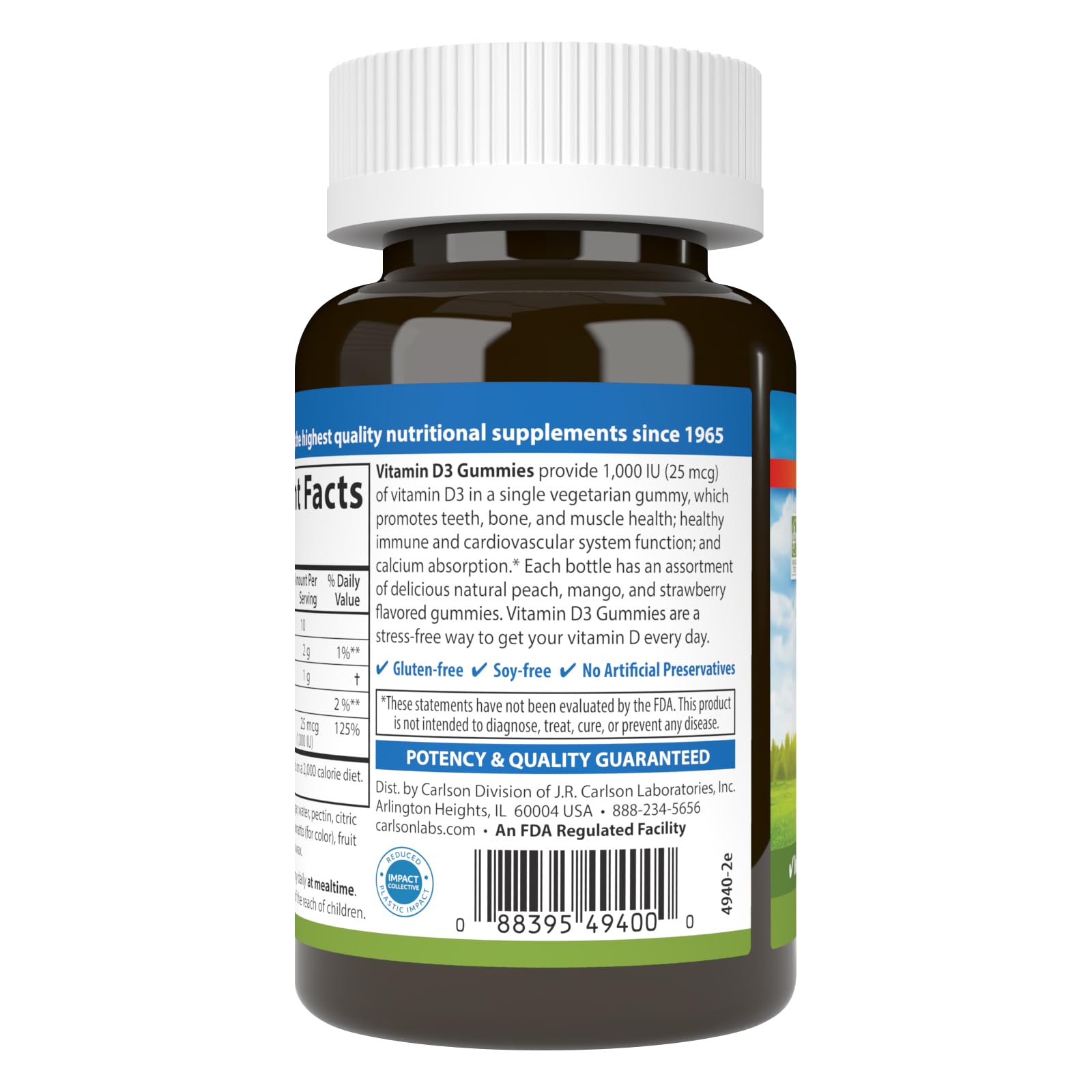 Carlson Vitamin D3 Gummies 1000 IU nutrition facts label