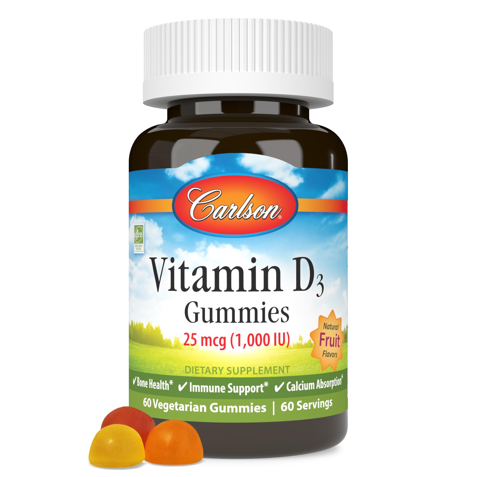 Carlson Vitamin D3 Gummies 1000 IU strawberry flavour front view
