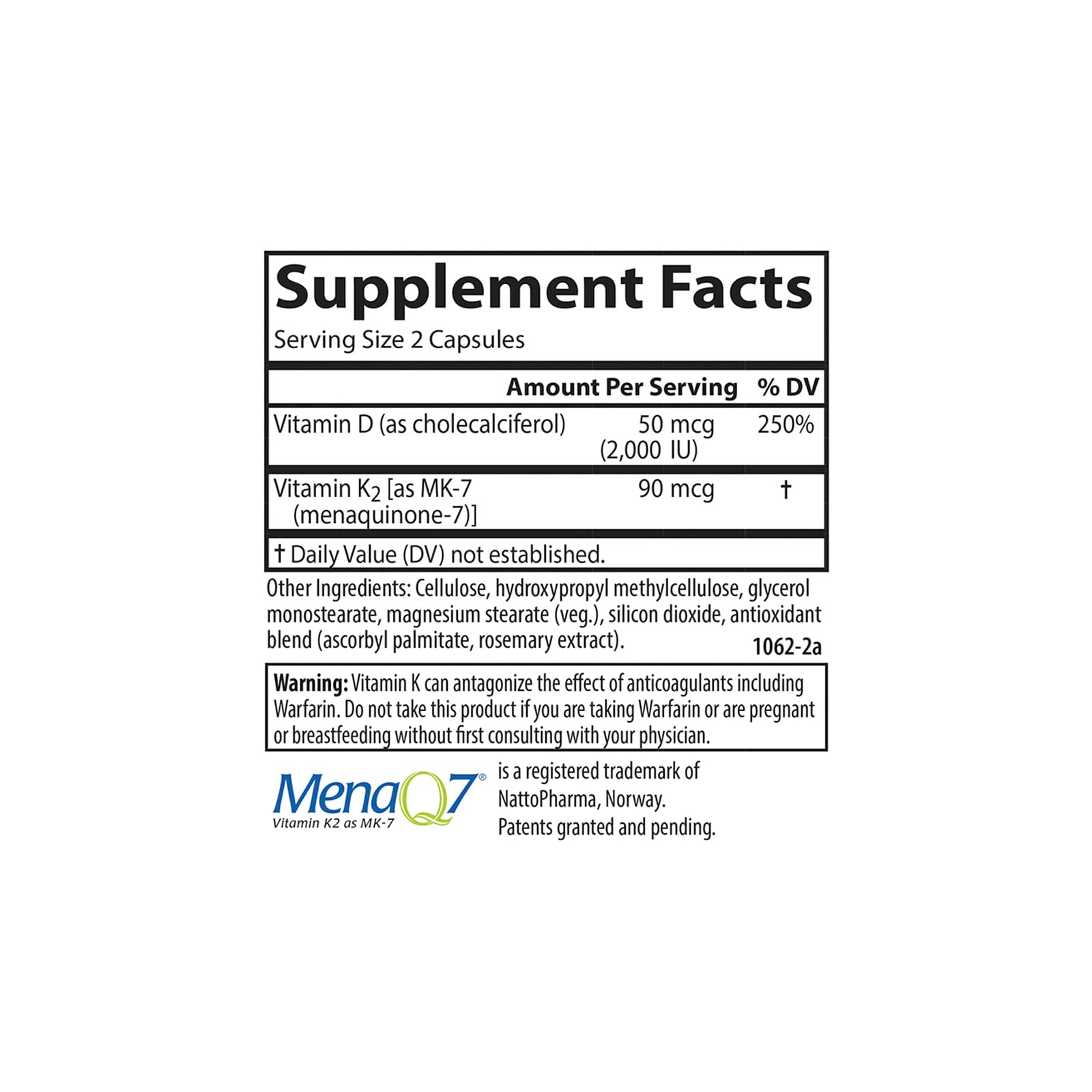 Carlson Vitamin D3 & K2 Capsules back view