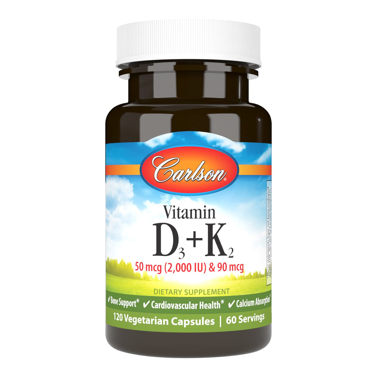 Carlson Vitamin D3 & K2 Capsules front view