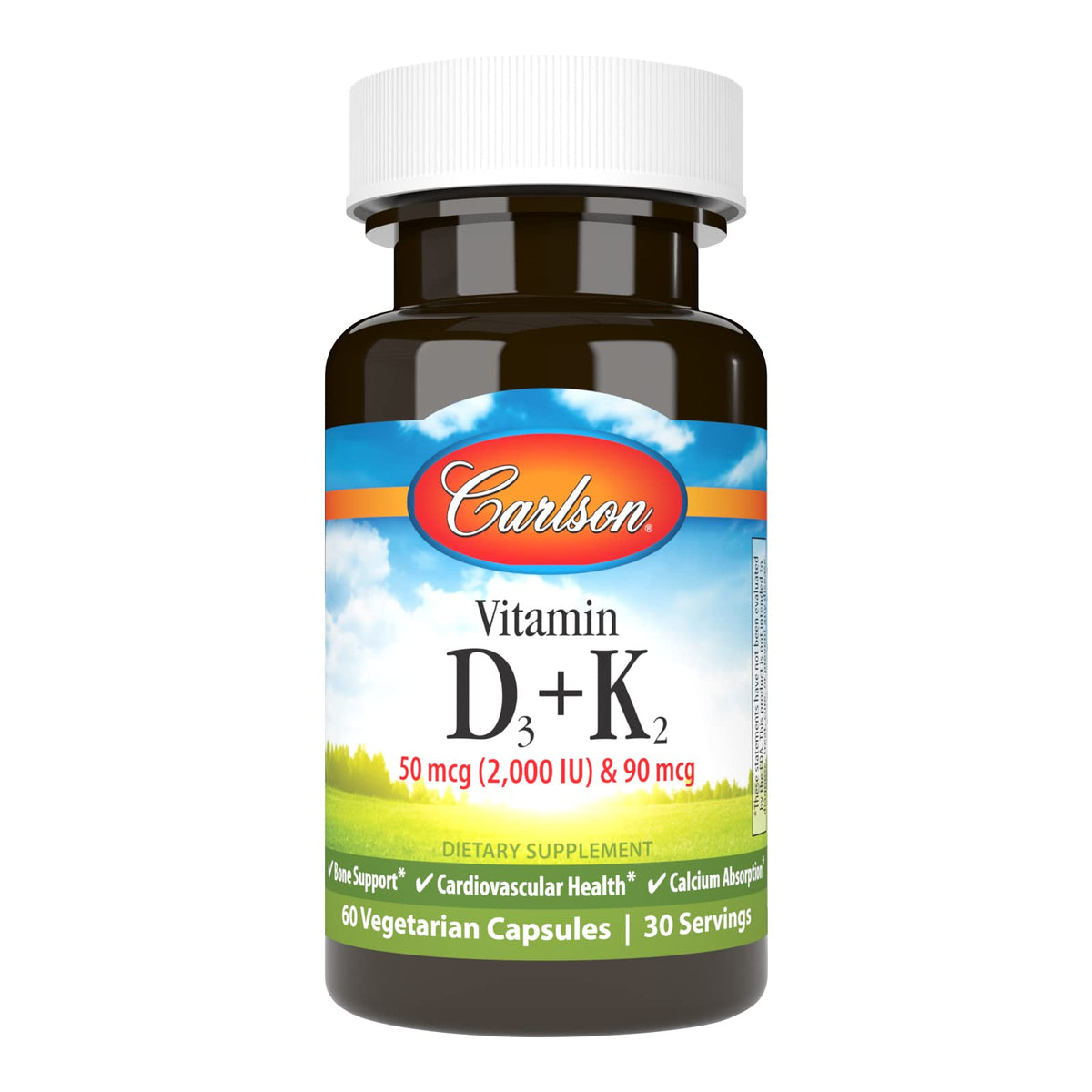 Carlson Vitamin D3 & K2 capsules front view with packaging