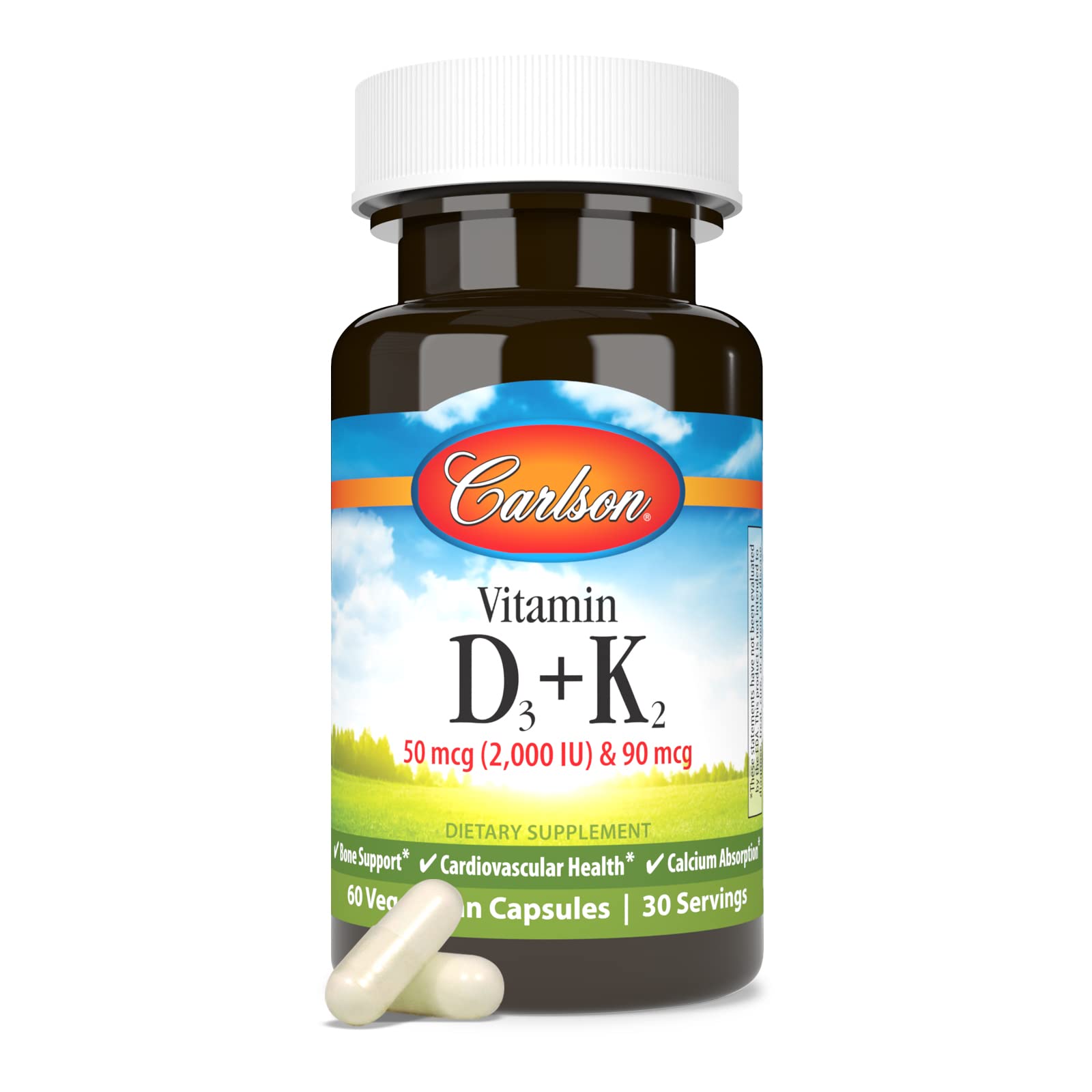 Carlson Vitamin D3 & K2 capsules lifestyle scene on kitchen counter