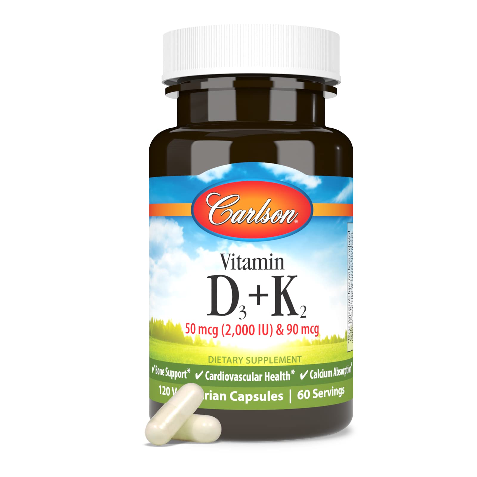Carlson Vitamin D3 & K2 Capsules opened bottle