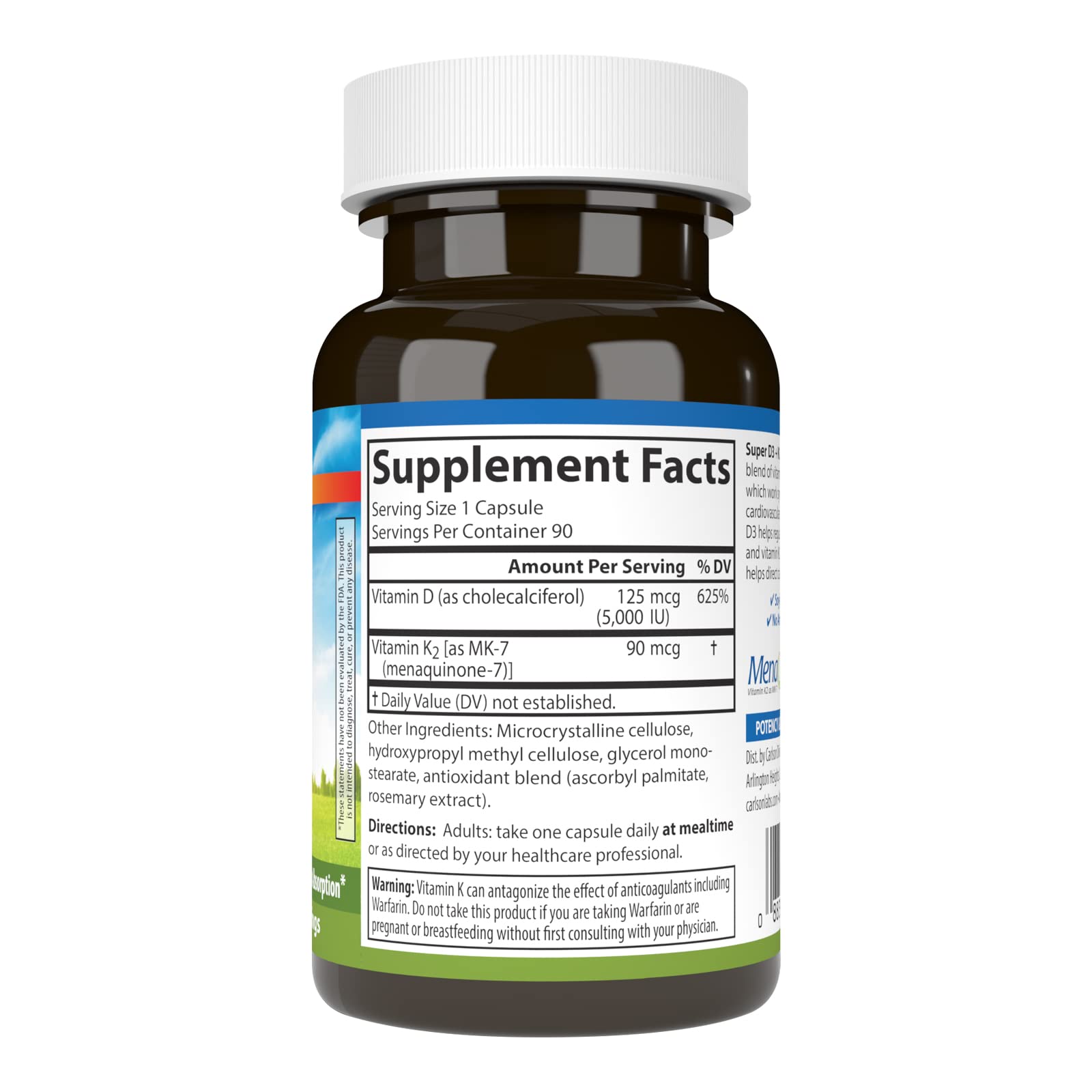 Carlson Vitamin D3 & K2 Capsules side view