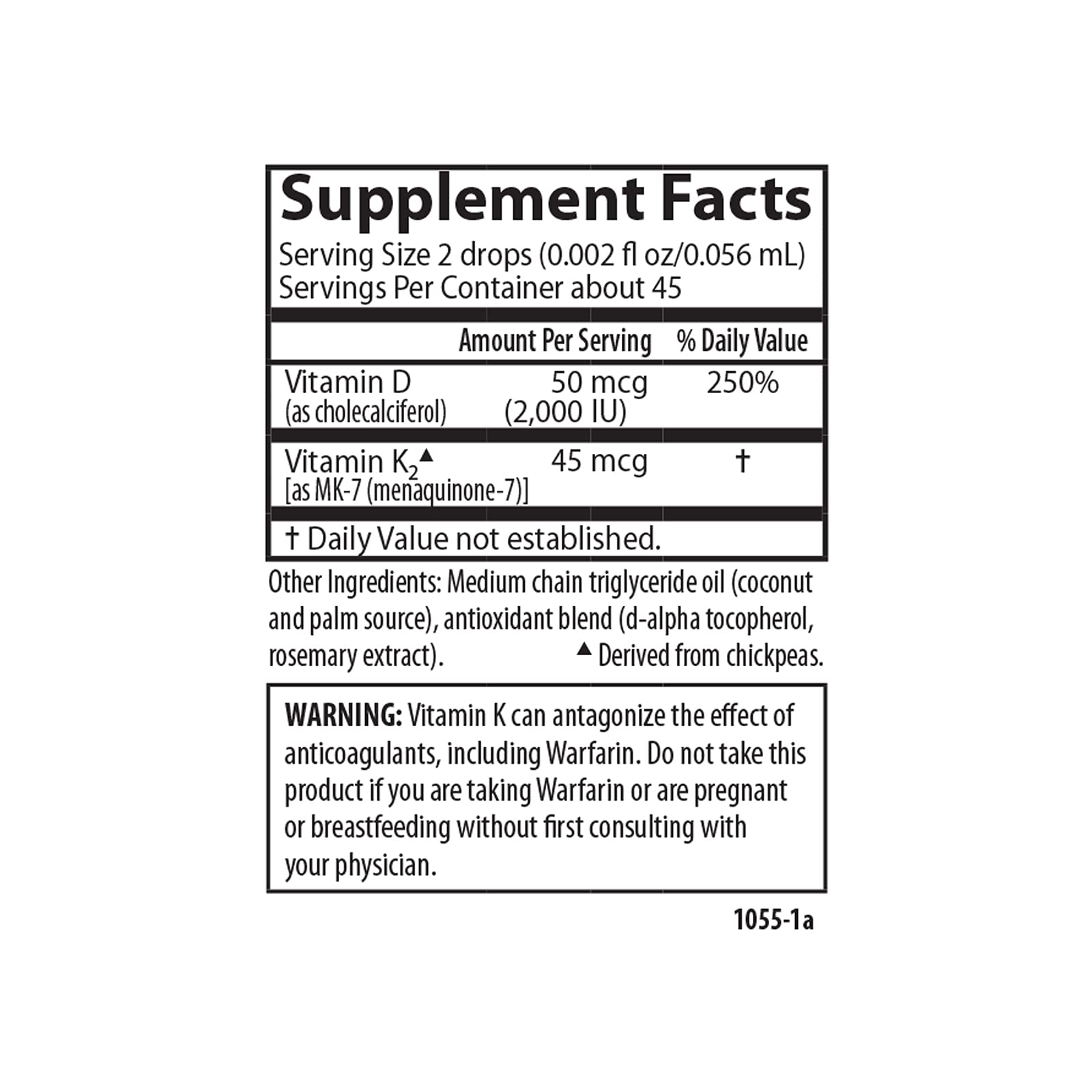 Carlson Vitamin D3 & K2 Drops ingredients list