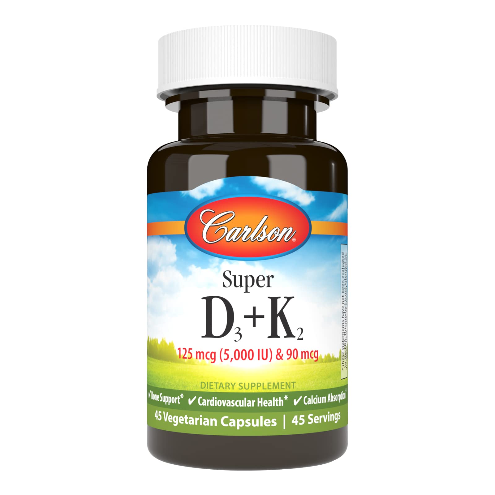 Carlson Vitamin D3 & K2 Supplement front view, 32g