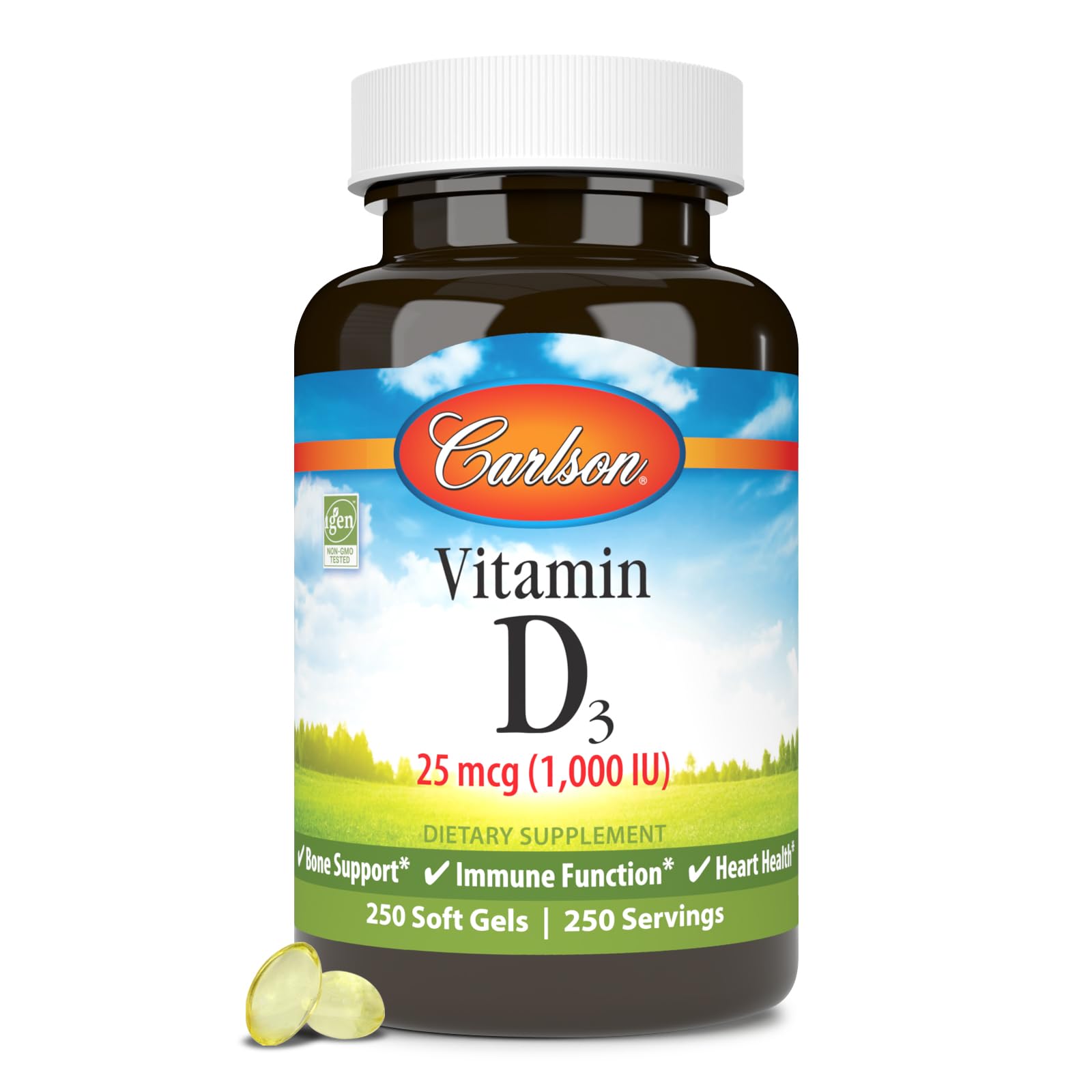 Carlson Vitamin D3 Soft Gel Capsules front view