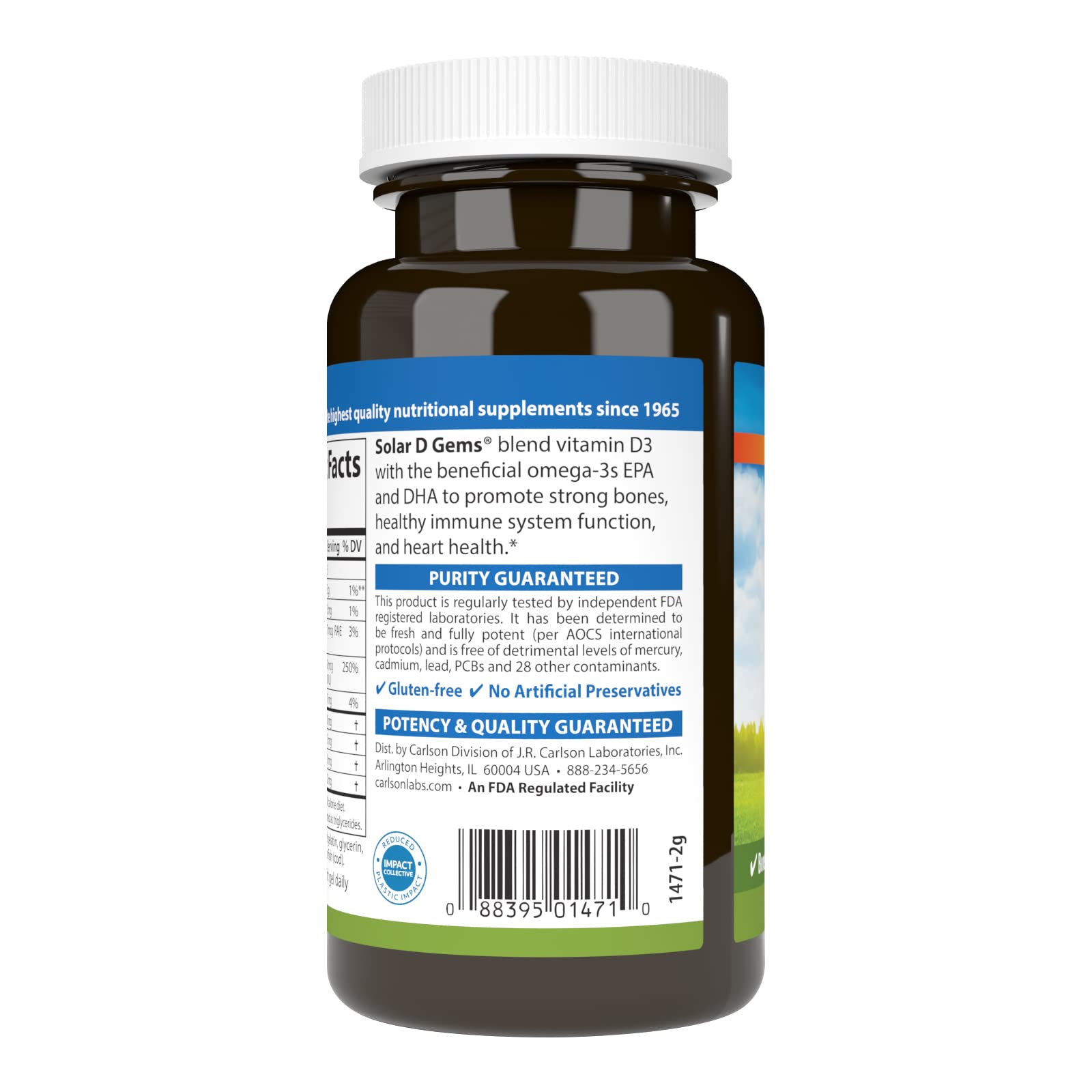Carlson Vitamin D3 soft gel capsules side view