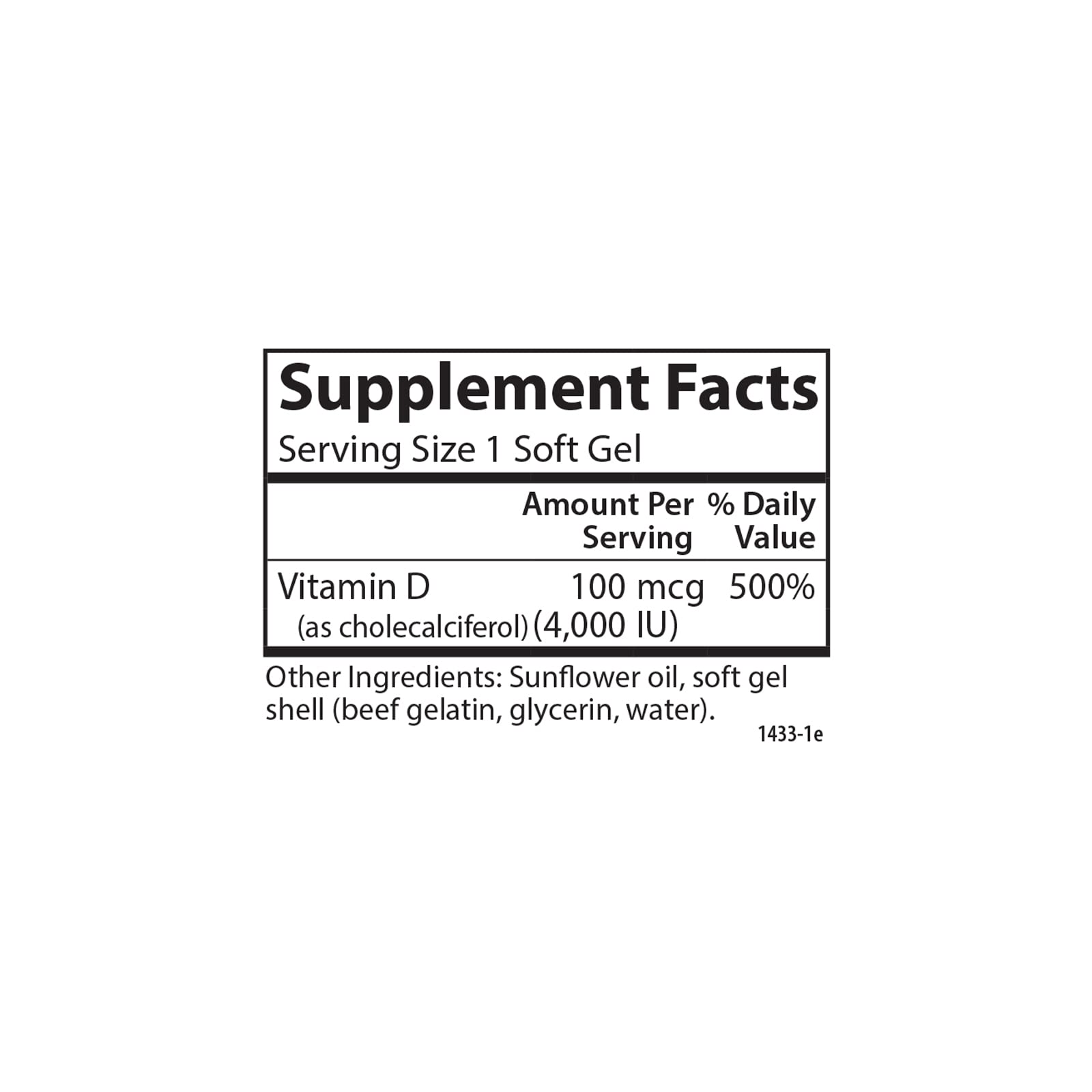 Carlson Vitamin D3 Softgels with ingredients list