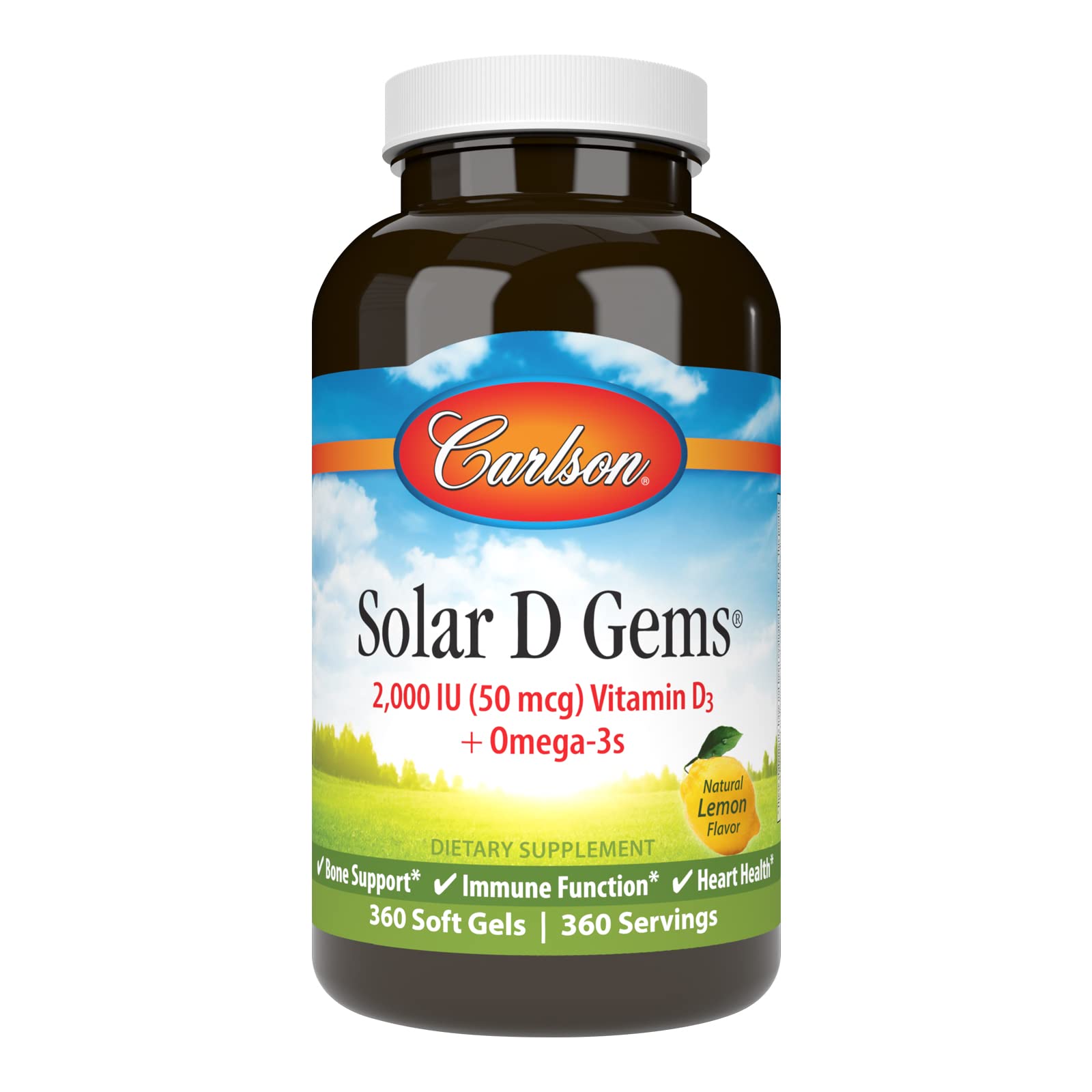 Carlson Vitamin D3 with Omega-3s 2000 IU soft gels front view