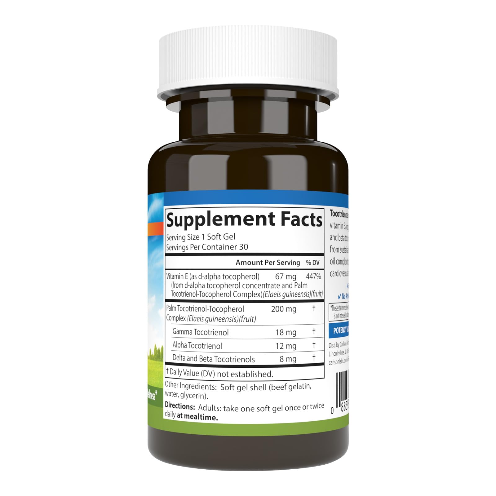Carlson Vitamin E Soft Gels bottle side view