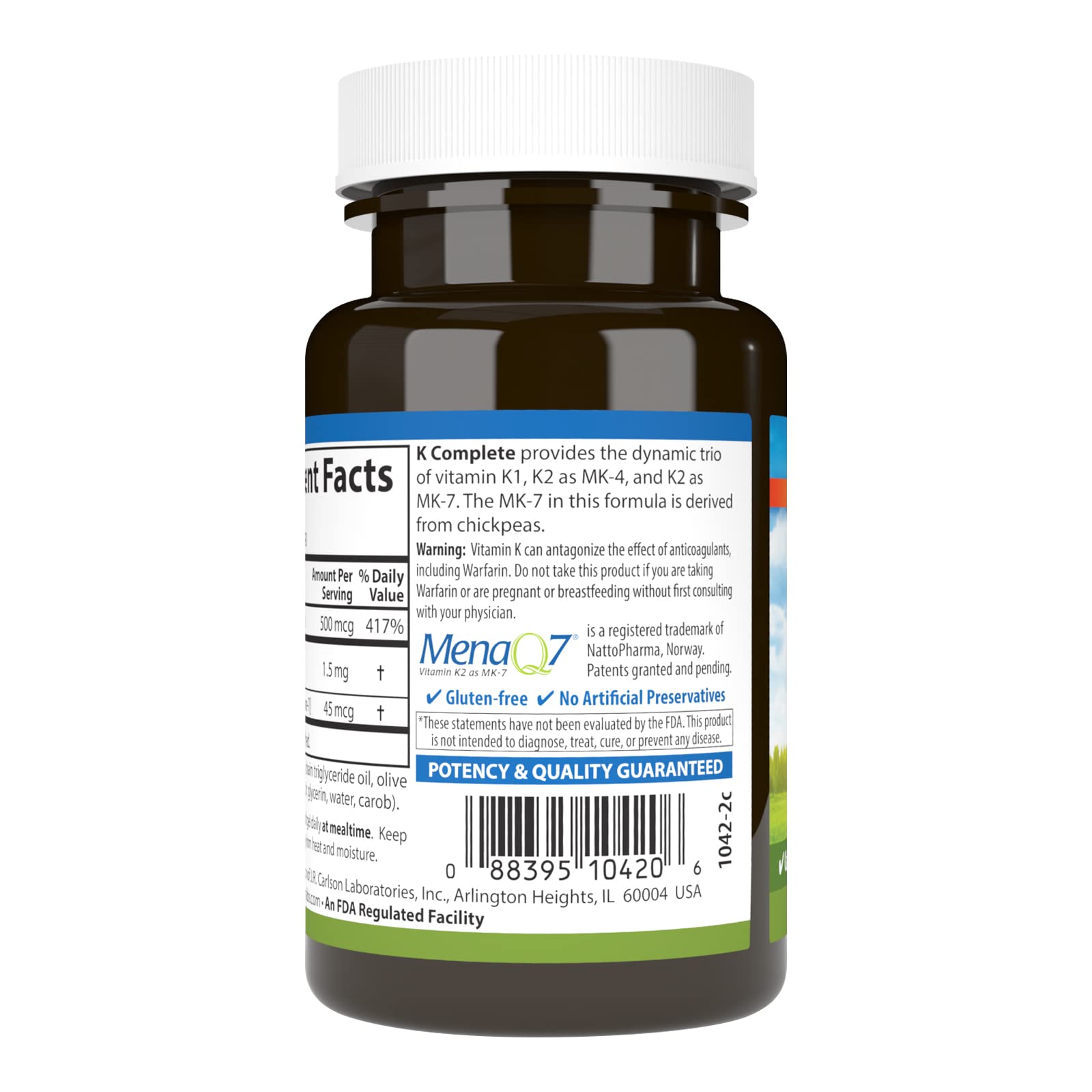 Carlson Vitamin K1 & K2 Supplement bottle with cap