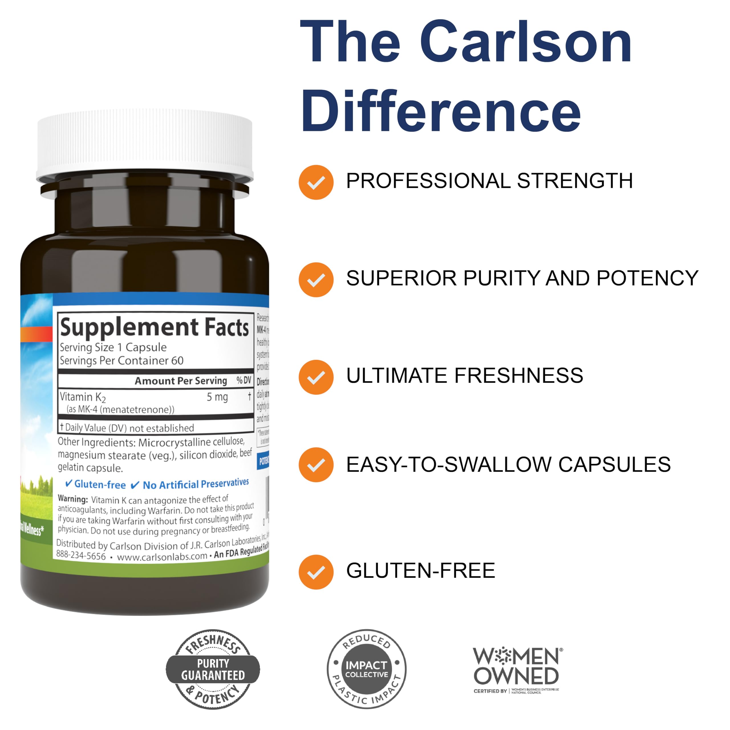 Carlson Vitamin K2 5 mg soy-free capsules back view