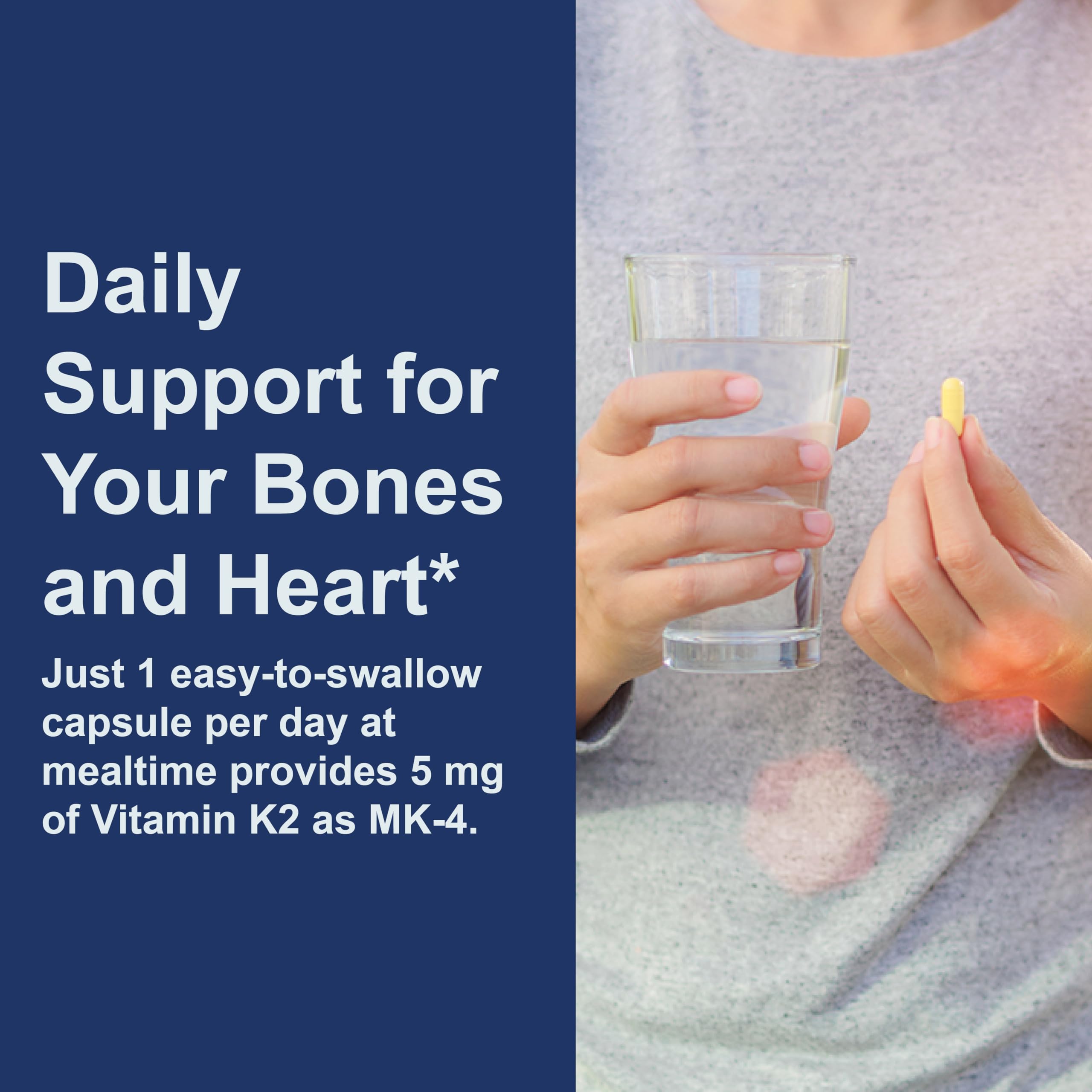 Carlson Vitamin K2 5 mg soy-free capsules in a hand