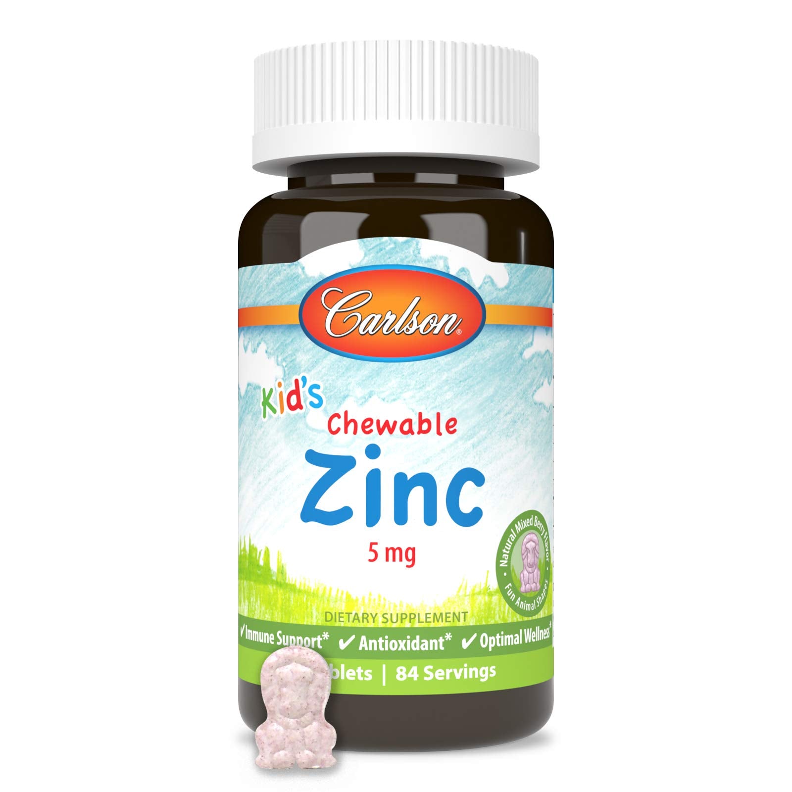Carlson Zinc Chewables 5mg back view of packaging