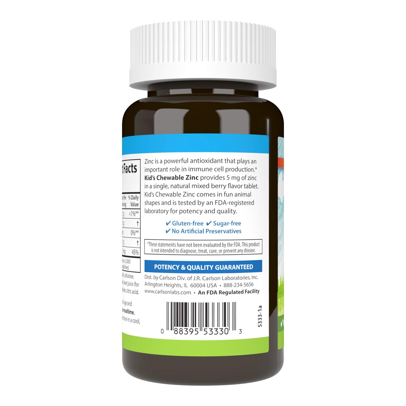Carlson Zinc Chewables 5mg mixed berry flavour