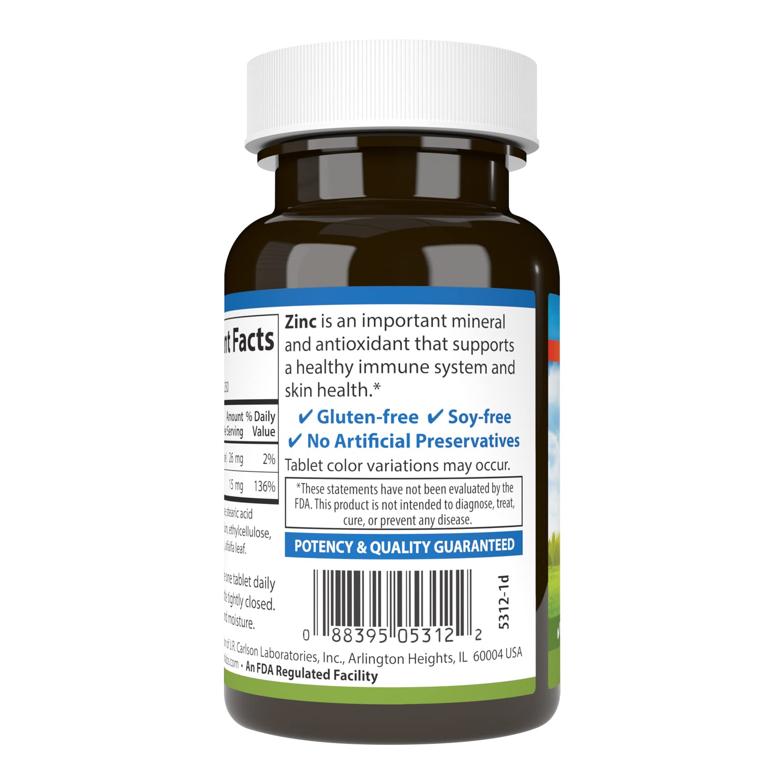 Carlson Zinc Supplement 15mg side view