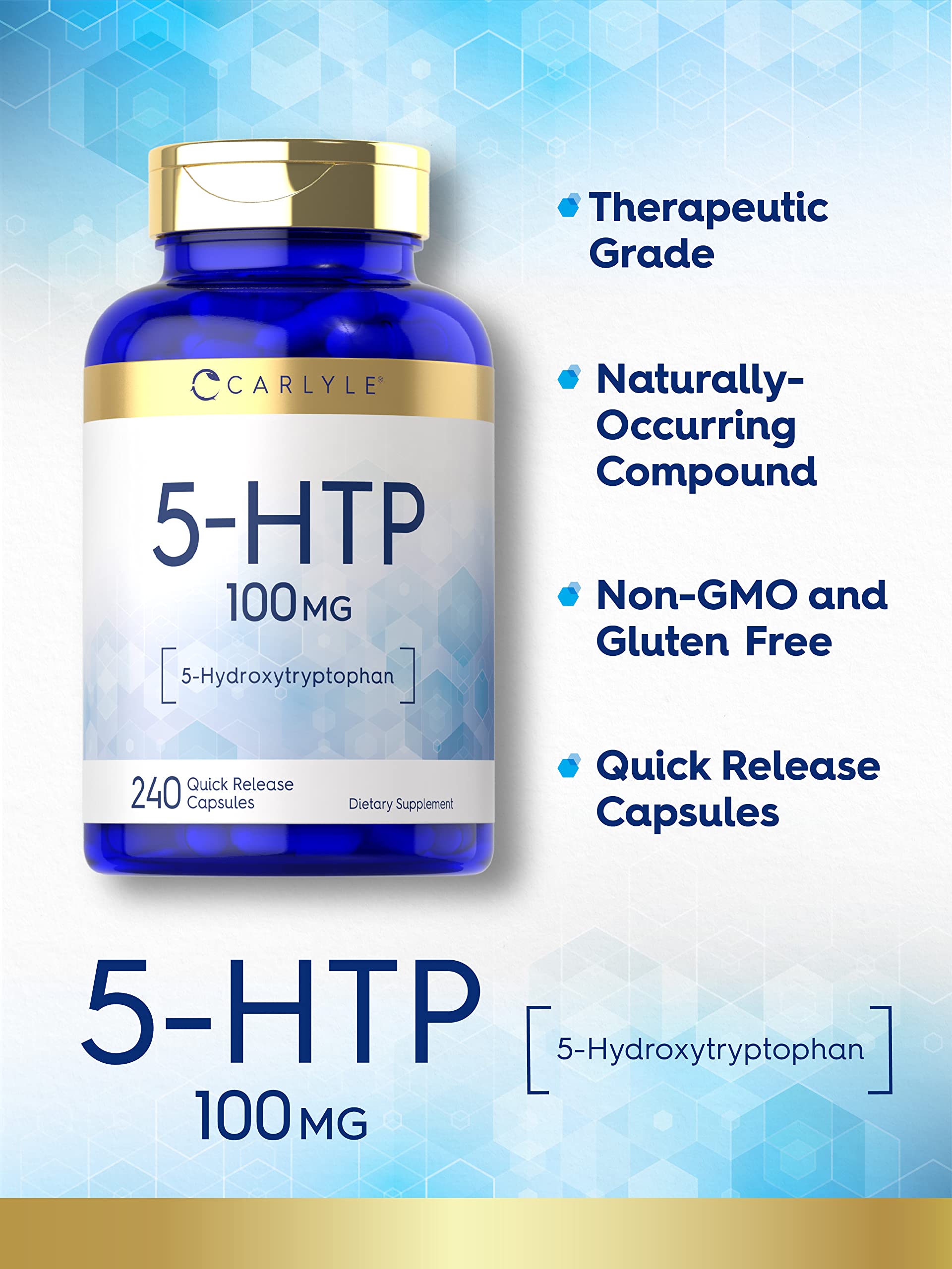 Carlyle 5-HTP Capsules 100mg back view with ingredient list
