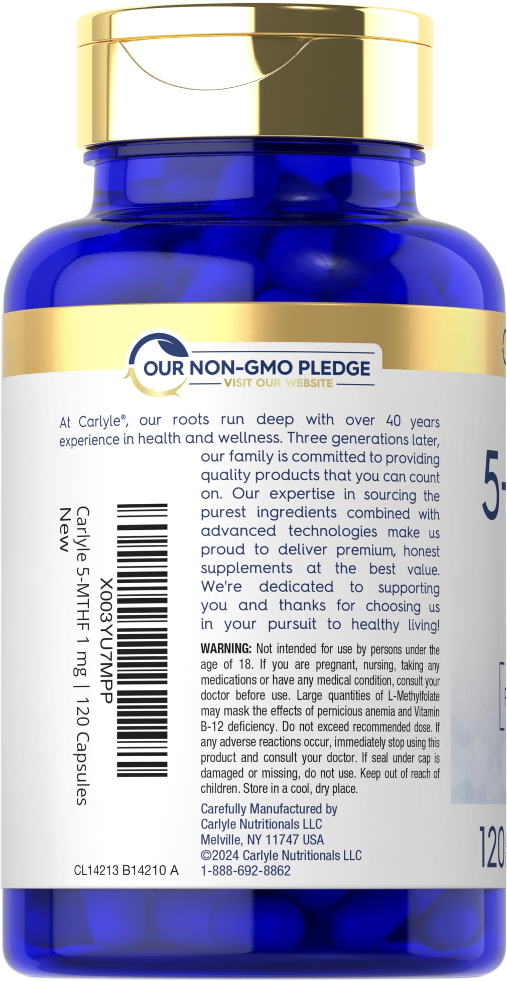 Carlyle 5-MTHF Folic Acid Capsules open bottle