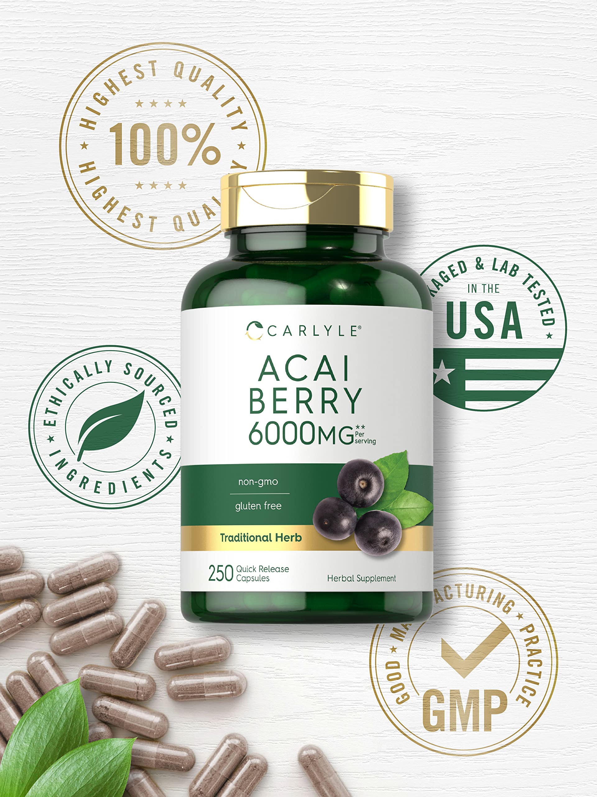 Carlyle Acai Berry capsules close-up of the capsules