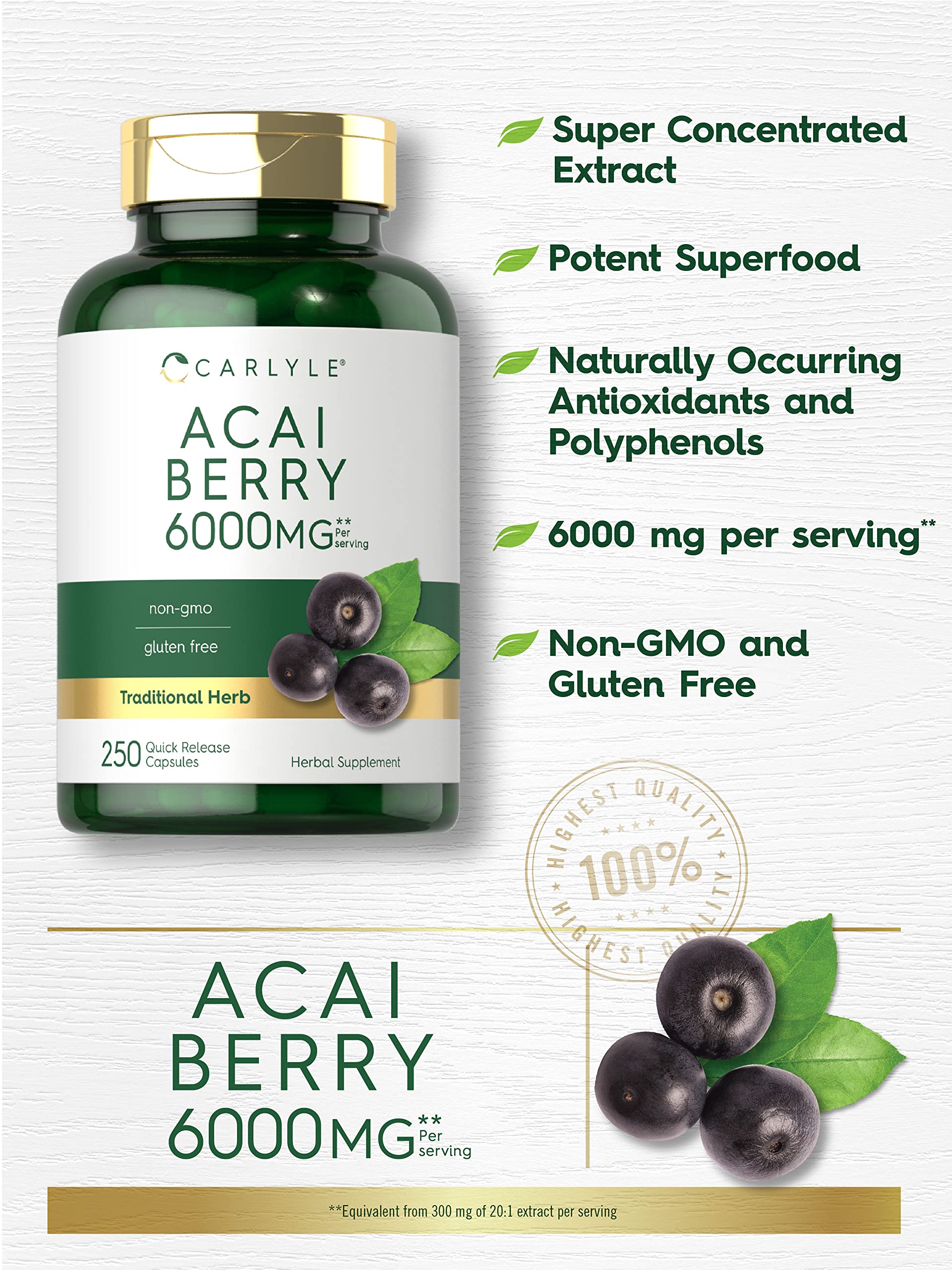Carlyle Acai Berry capsules side view showing label