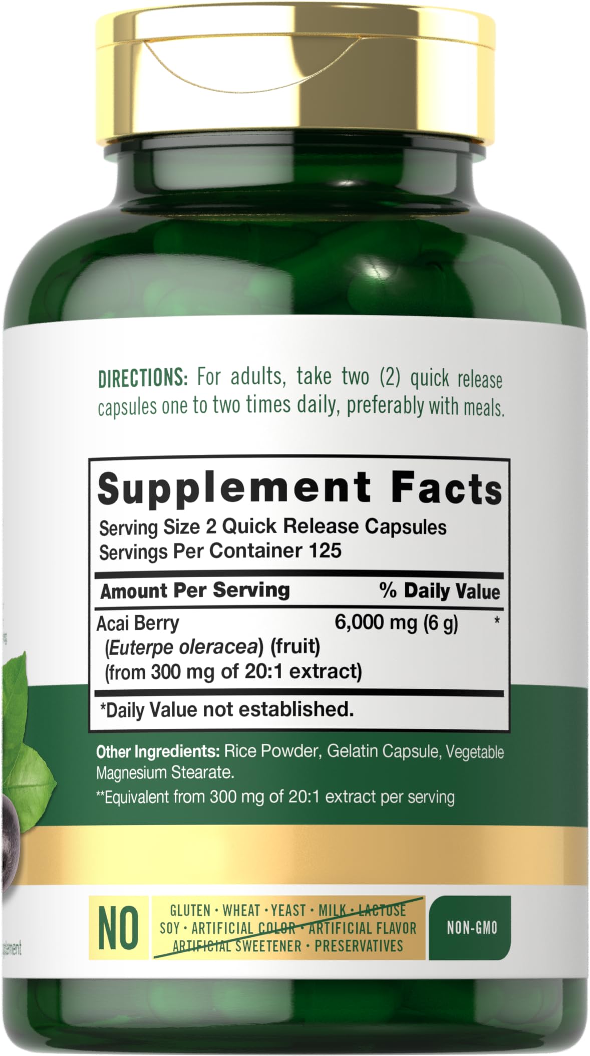 Carlyle Acai Berry supplement bottle with 100 capsules