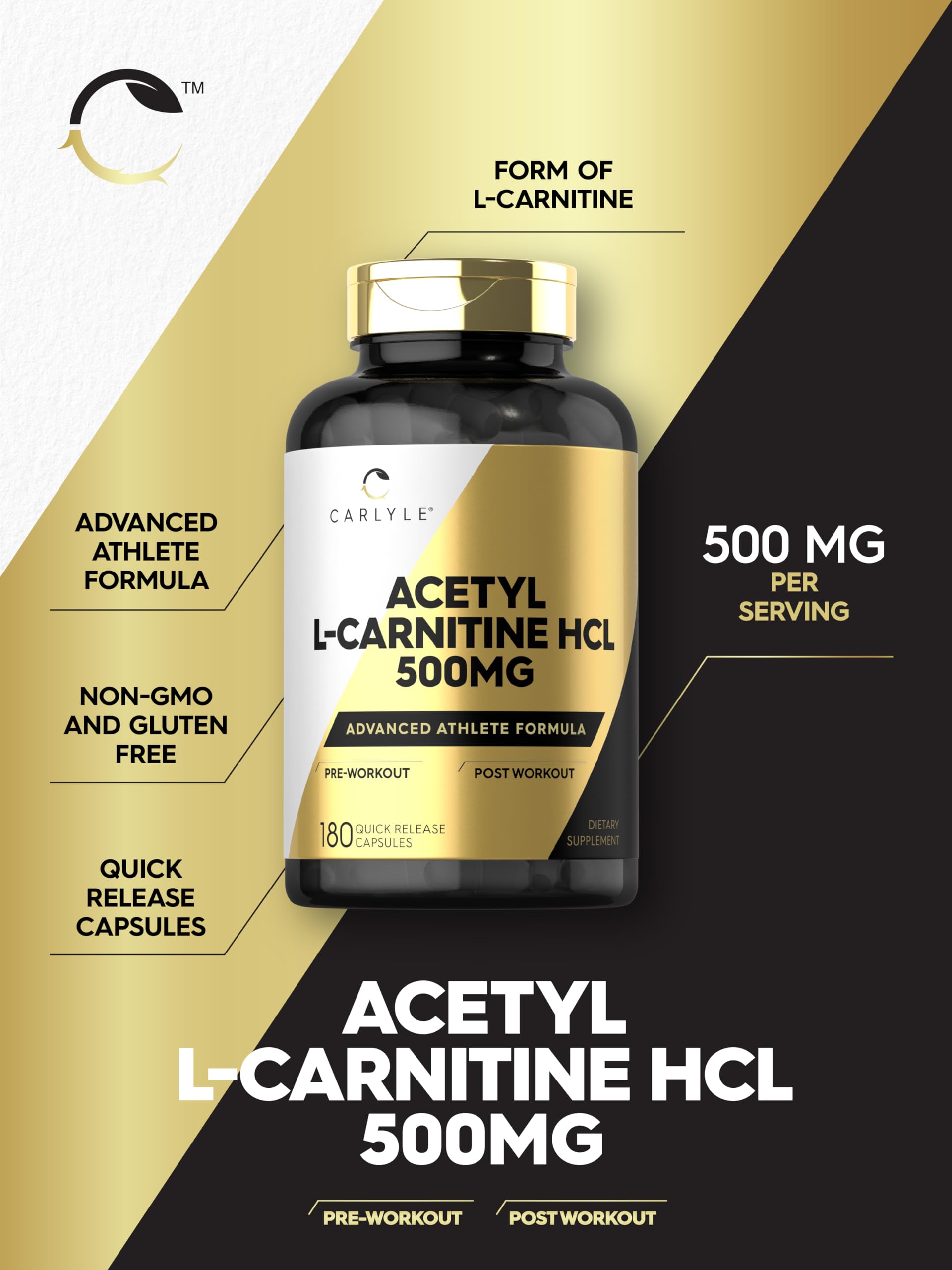 Carlyle Acetyl L-Carnitine 500mg capsules close-up